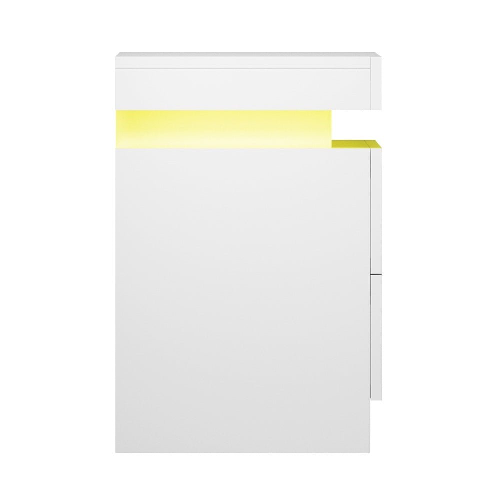 2X Bedside Table LED 2 Drawers Lift - up Storage - COLEY White - Furniture > Bedroom > Bedside Tables - Rivercity House & Home Co. (ABN 18 642 972 209) - Affordable Modern Furniture Australia