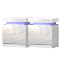 COLEY LED Bedside Table with 2 Drawers and Lift-up Storage - White (2 Pack)