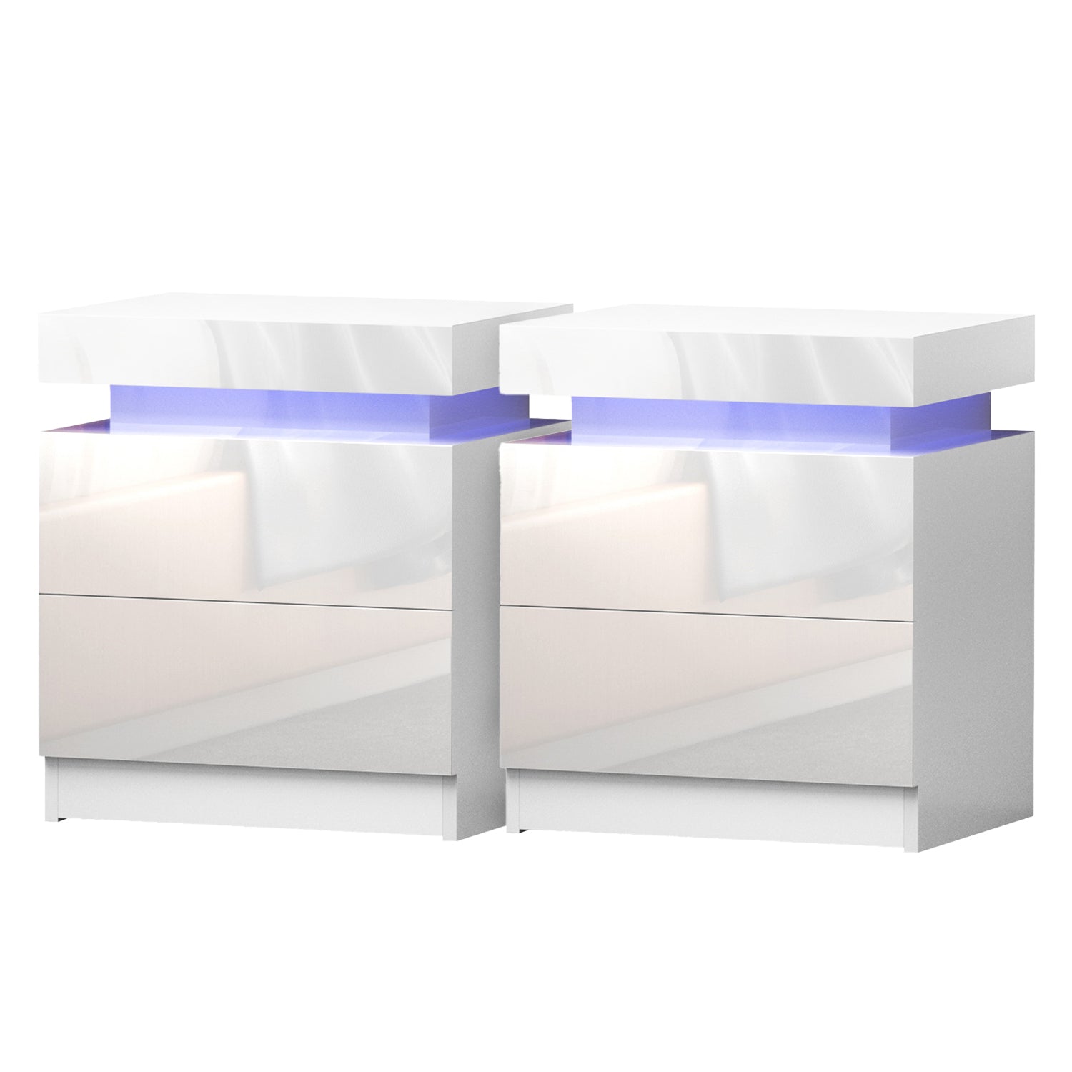 2X Bedside Table LED 2 Drawers Lift - up Storage - COLEY White - Furniture > Bedroom > Bedside Tables - Rivercity House & Home Co. (ABN 18 642 972 209) - Affordable Modern Furniture Australia