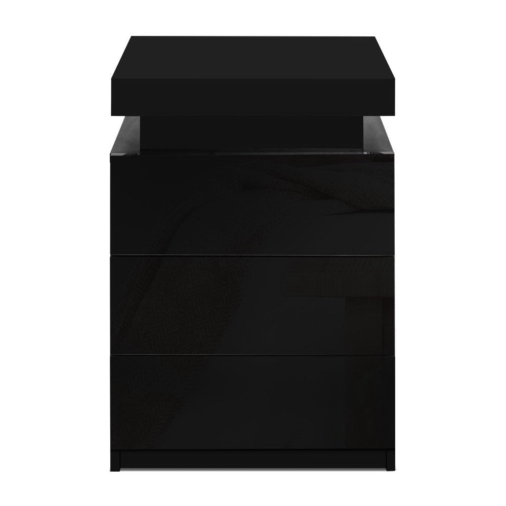 2X Bedside Table LED 3 Drawers - COLEY Black - Furniture > Bedroom > Bedside Tables - Rivercity House & Home Co. (ABN 18 642 972 209) - Affordable Modern Furniture Australia