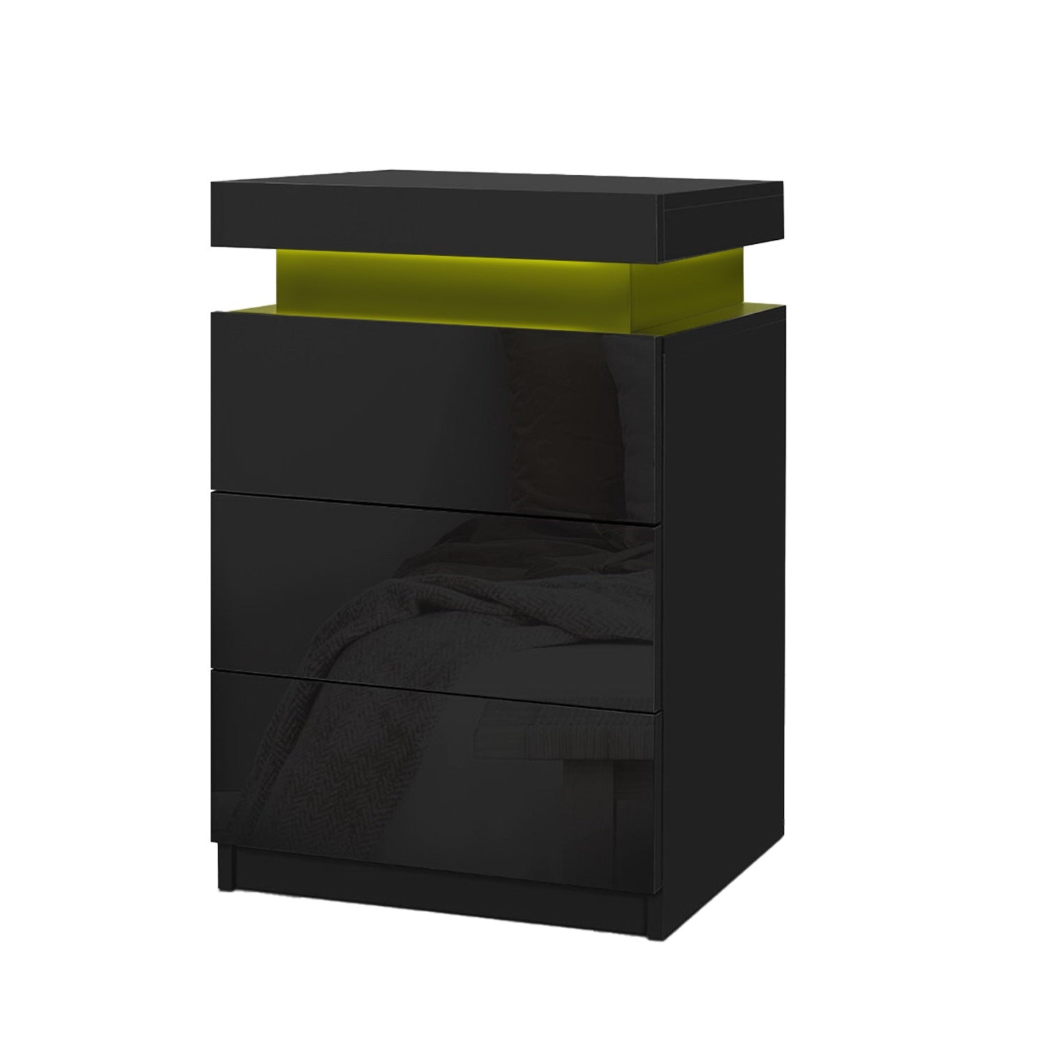 2X Bedside Table LED 3 Drawers - COLEY Black - Furniture > Bedroom > Bedside Tables - Rivercity House & Home Co. (ABN 18 642 972 209) - Affordable Modern Furniture Australia