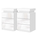 2X COLEY LED Bedside Tables with 3 Drawers and Customisable Lights - White