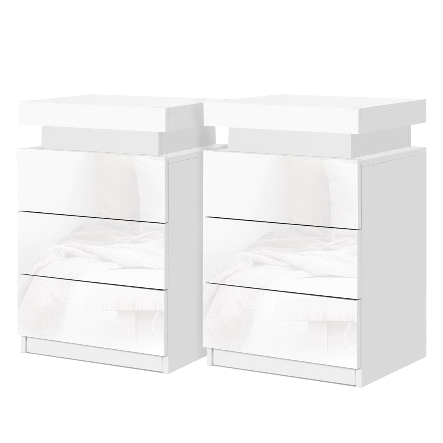 2X Bedside Table LED 3 Drawers - COLEY White - Furniture > Bedroom > Bedside Tables - Rivercity House & Home Co. (ABN 18 642 972 209) - Affordable Modern Furniture Australia