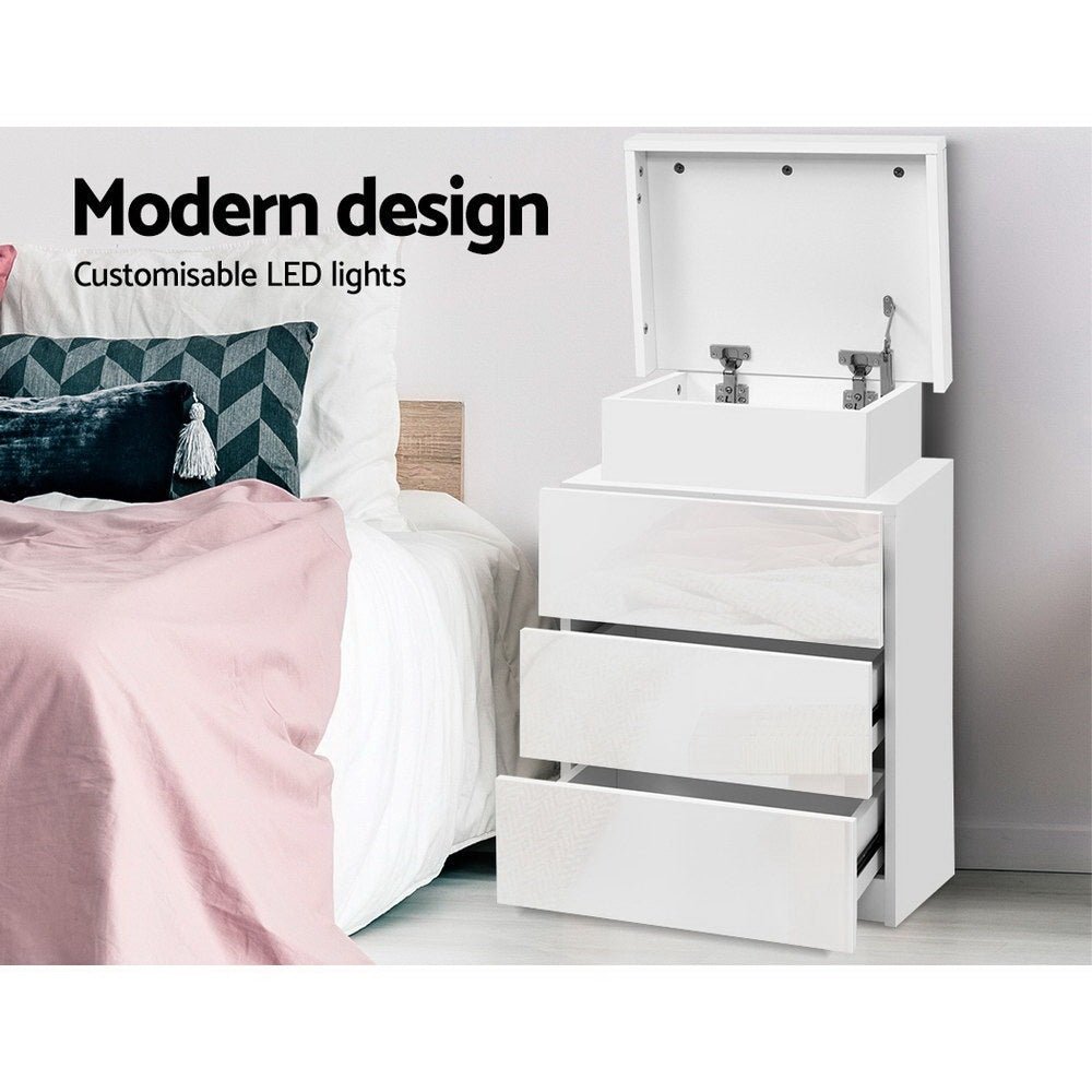 2X Bedside Table LED 3 Drawers - COLEY White - Furniture > Bedroom > Bedside Tables - Rivercity House & Home Co. (ABN 18 642 972 209) - Affordable Modern Furniture Australia