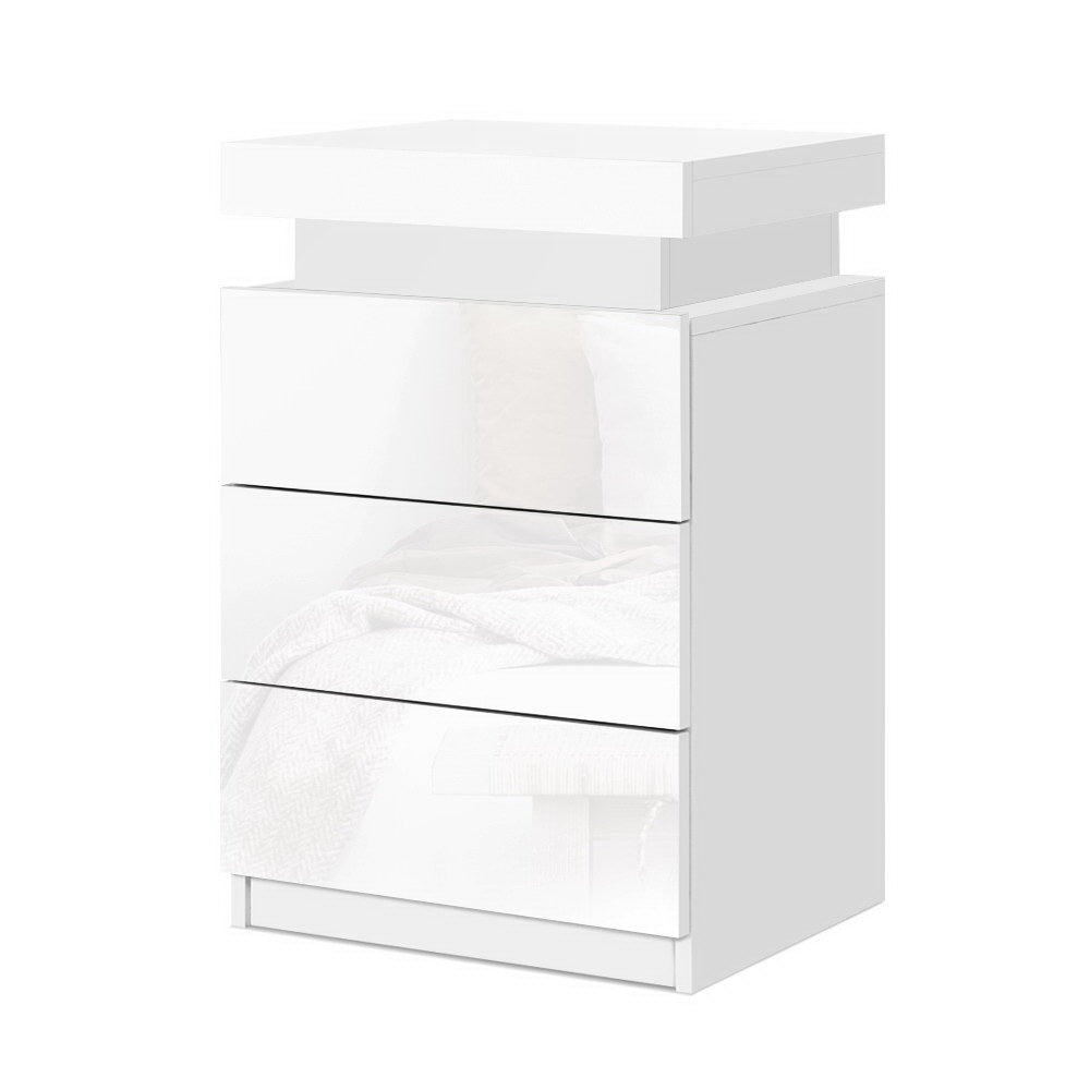 2X Bedside Table LED 3 Drawers - COLEY White - Furniture > Bedroom > Bedside Tables - Rivercity House & Home Co. (ABN 18 642 972 209) - Affordable Modern Furniture Australia