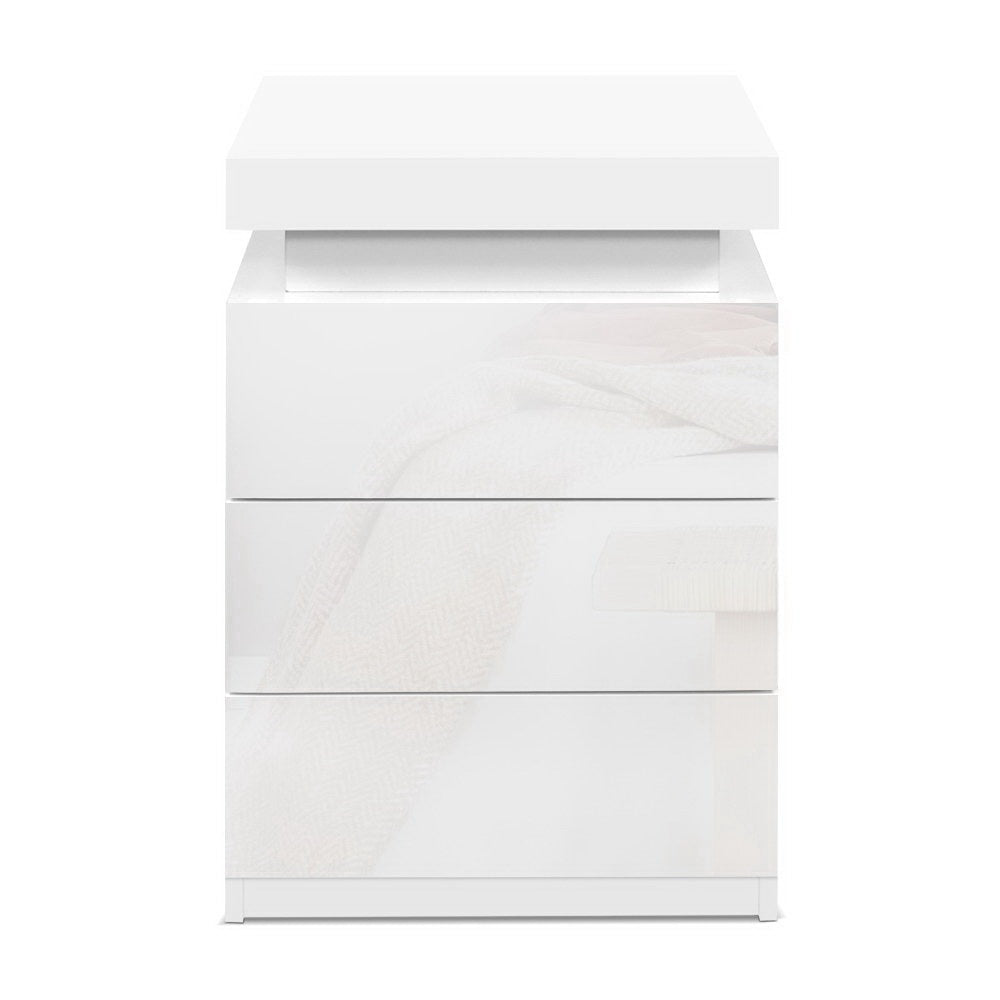 2X Bedside Table LED 3 Drawers - COLEY White - Furniture > Bedroom > Bedside Tables - Rivercity House & Home Co. (ABN 18 642 972 209) - Affordable Modern Furniture Australia