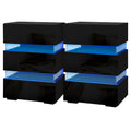 LUMI LED Bedside Table with 3 Drawers, 2-Pack - Black