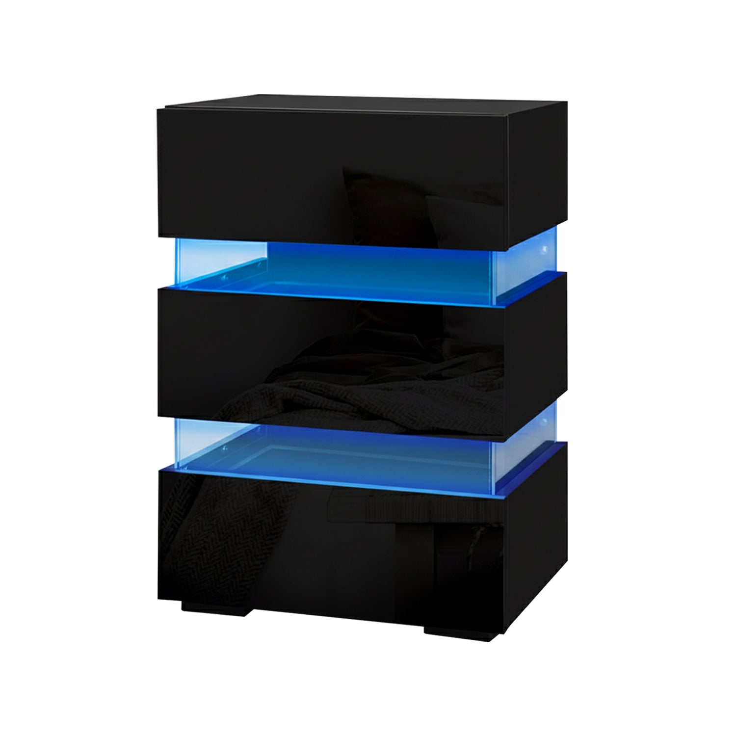 2x Bedside Table LED 3 Drawers - LUMI Black - Furniture > Bedroom > Bedside Tables - Rivercity House & Home Co. (ABN 18 642 972 209) - Affordable Modern Furniture Australia