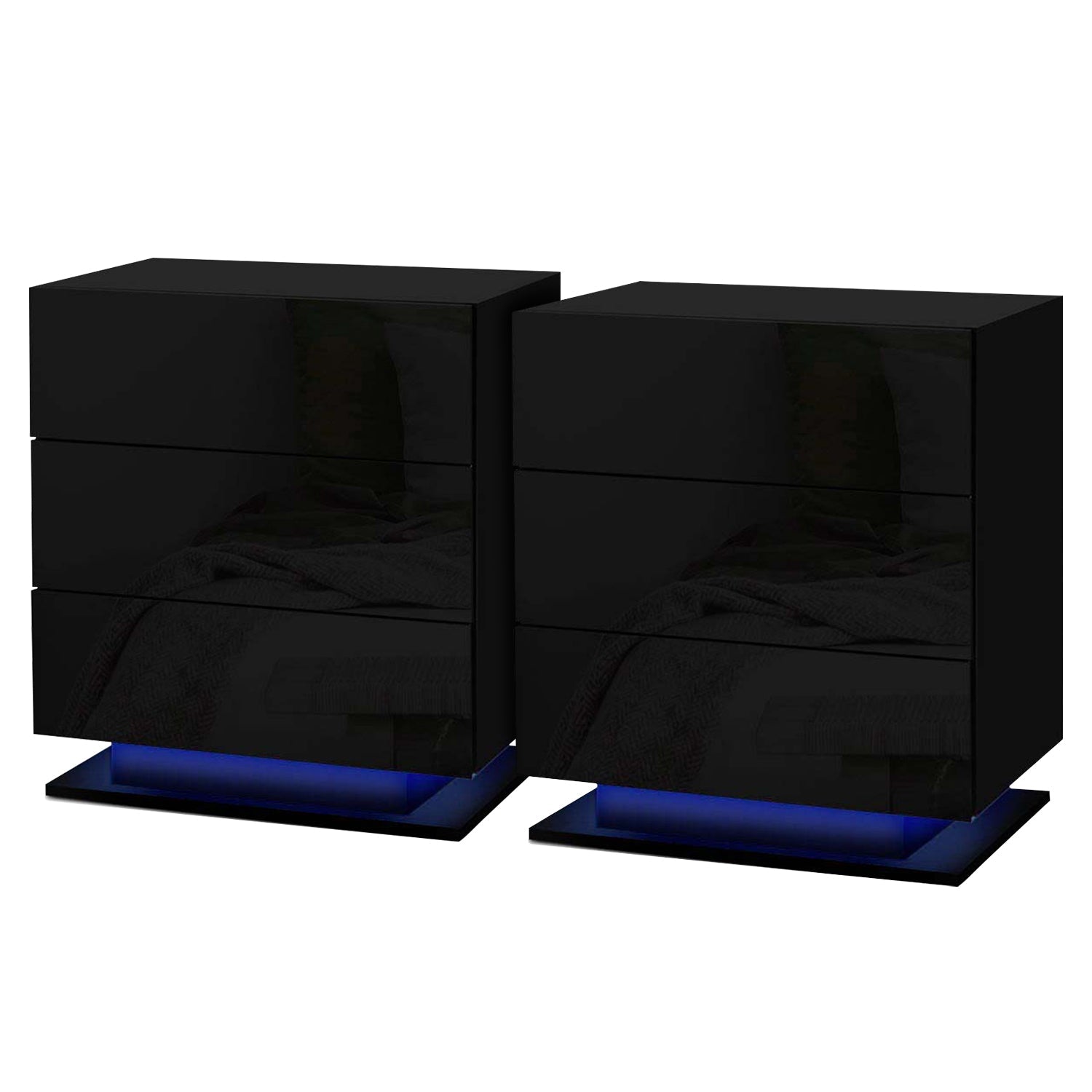 2x Bedside Table LED 3 Drawers - MORI Black - Furniture > Bedroom > Bedside Tables - Rivercity House & Home Co. (ABN 18 642 972 209) - Affordable Modern Furniture Australia