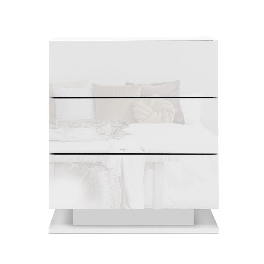 2x Bedside Table LED 3 Drawers - MORI White - Furniture > Bedroom > Bedside Tables - Rivercity House & Home Co. (ABN 18 642 972 209) - Affordable Modern Furniture Australia