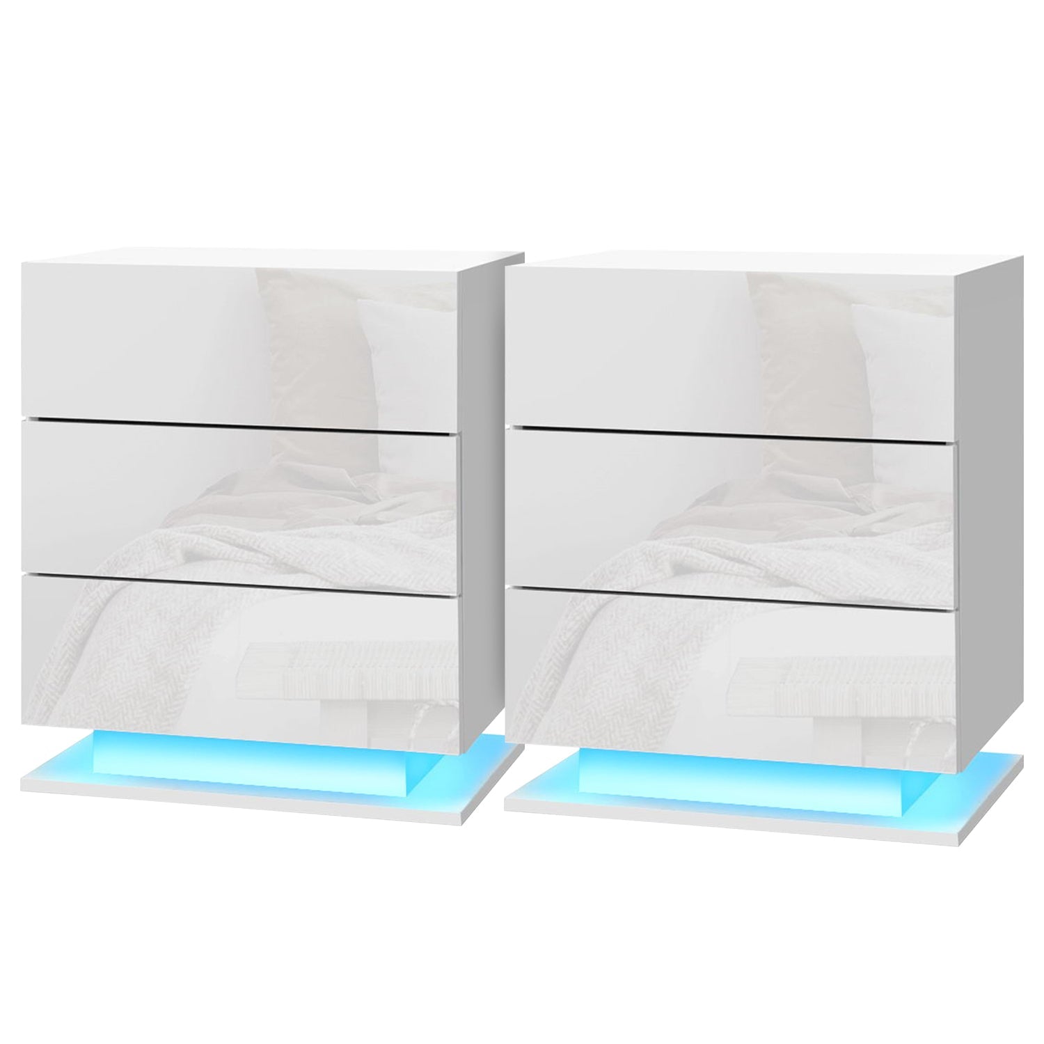 2x Bedside Table LED 3 Drawers - MORI White - Furniture > Bedroom > Bedside Tables - Rivercity House & Home Co. (ABN 18 642 972 209) - Affordable Modern Furniture Australia
