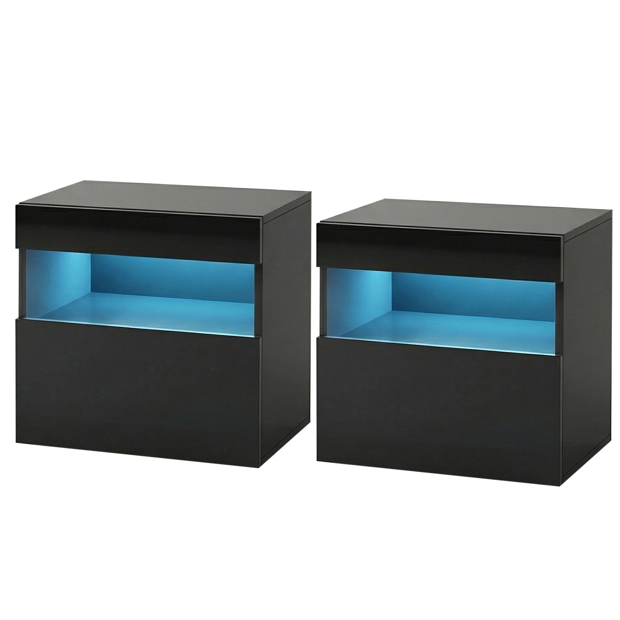 2x Bedside Table LED - HERES Black - Furniture > Bedroom > Bedside Tables - Rivercity House & Home Co. (ABN 18 642 972 209) - Affordable Modern Furniture Australia