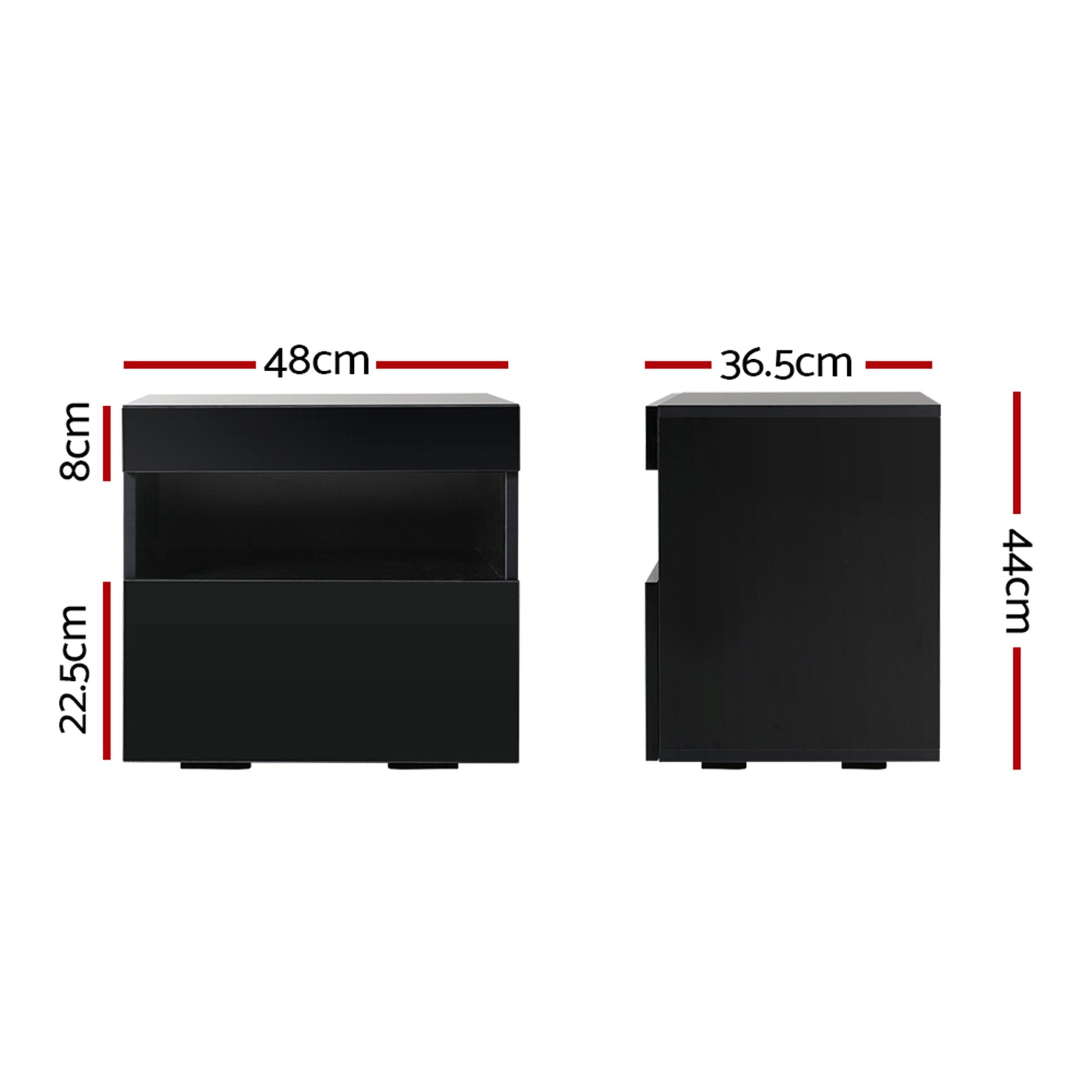 2x Bedside Table LED - HERES Black - Furniture > Bedroom > Bedside Tables - Rivercity House & Home Co. (ABN 18 642 972 209) - Affordable Modern Furniture Australia