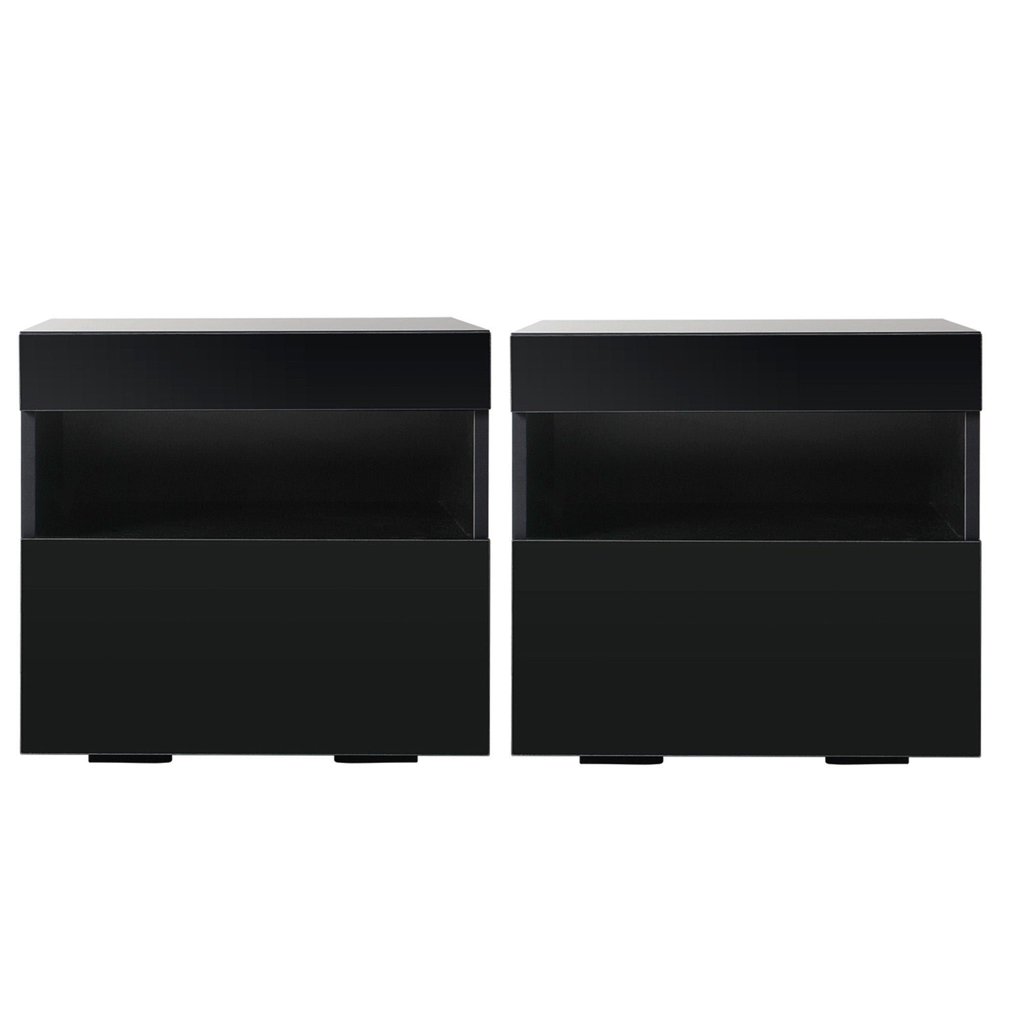 2x Bedside Table LED - HERES Black - Furniture > Bedroom > Bedside Tables - Rivercity House & Home Co. (ABN 18 642 972 209) - Affordable Modern Furniture Australia