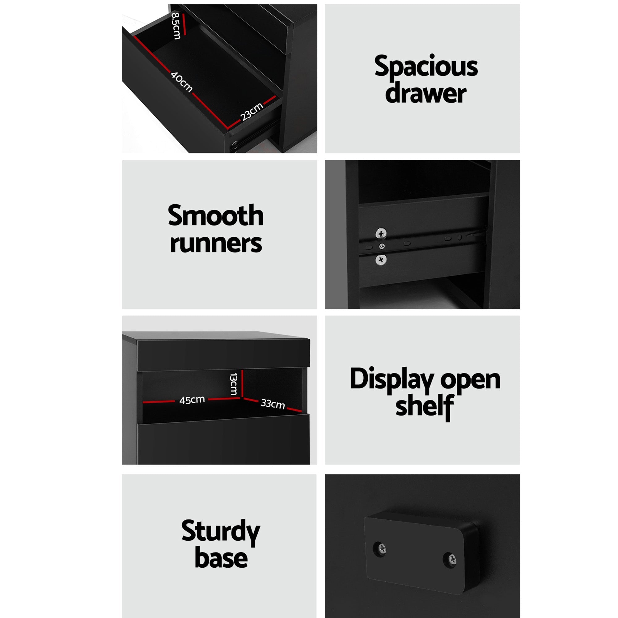 2x Bedside Table LED - HERES Black - Furniture > Bedroom > Bedside Tables - Rivercity House & Home Co. (ABN 18 642 972 209) - Affordable Modern Furniture Australia