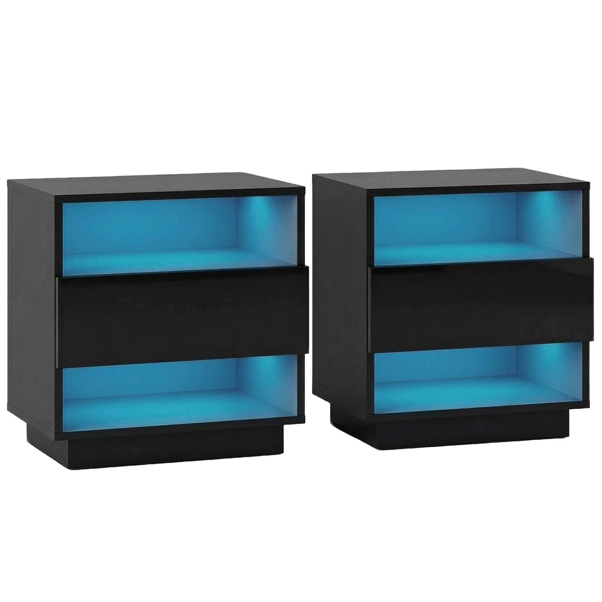 2x Bedside Table LED with 2 Shelves - HANA Black - Furniture > Bedroom > Bedside Tables - Rivercity House & Home Co. (ABN 18 642 972 209) - Affordable Modern Furniture Australia