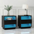 2x Bedside Table LED with 2 Shelves - HANA Black