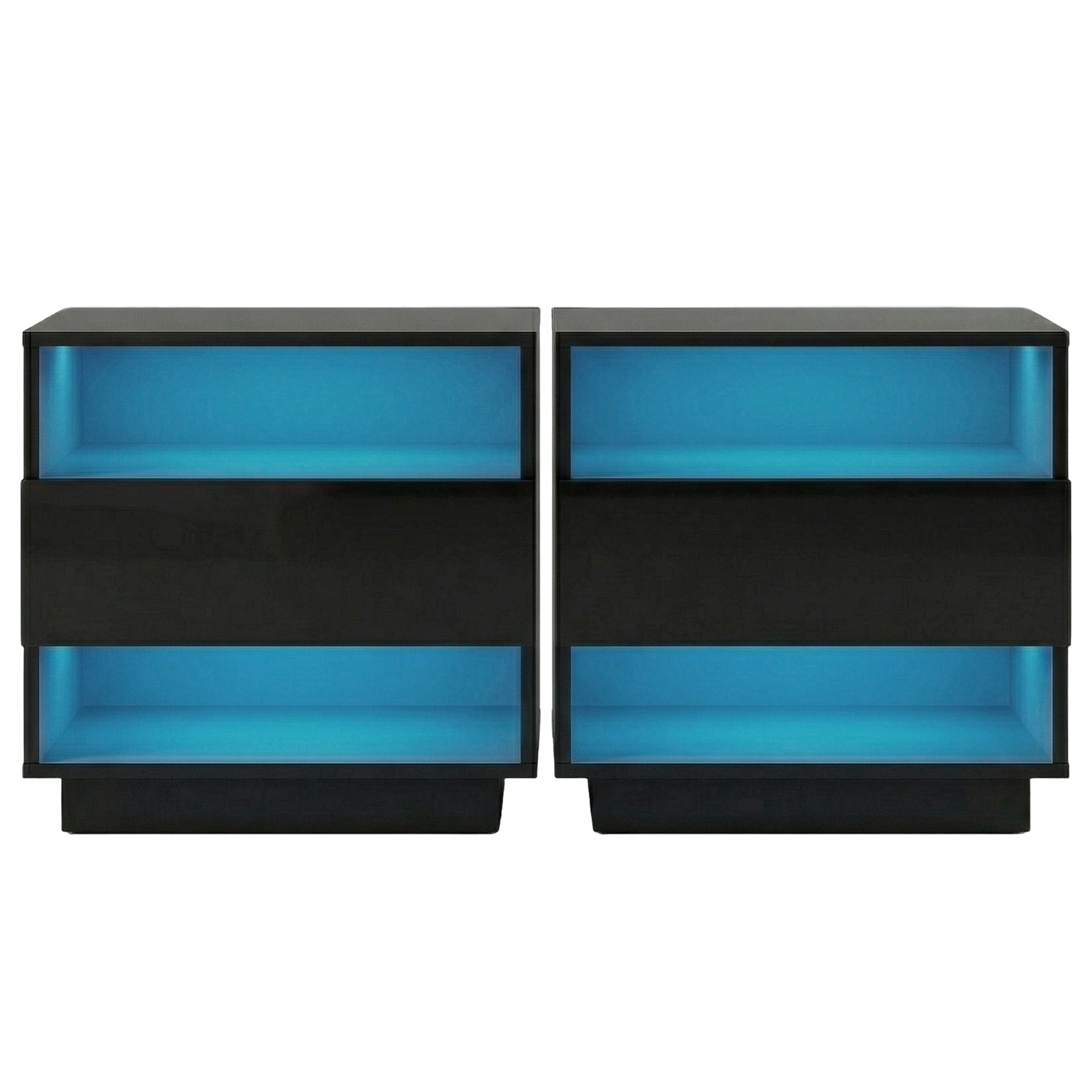2x Bedside Table LED with 2 Shelves - HANA Black - Furniture > Bedroom > Bedside Tables - Rivercity House & Home Co. (ABN 18 642 972 209) - Affordable Modern Furniture Australia