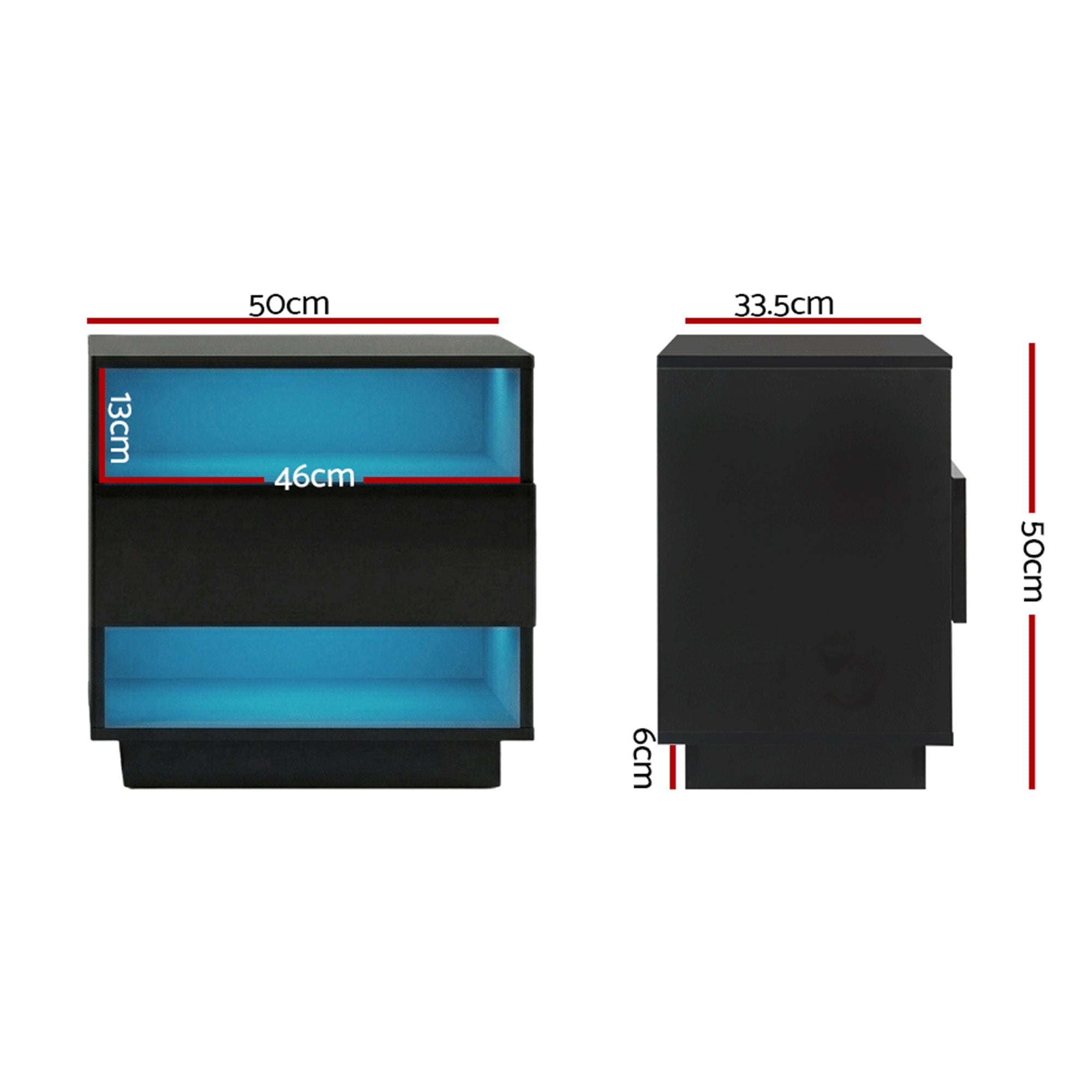 2x Bedside Table LED with 2 Shelves - HANA Black - Furniture > Bedroom > Bedside Tables - Rivercity House & Home Co. (ABN 18 642 972 209) - Affordable Modern Furniture Australia