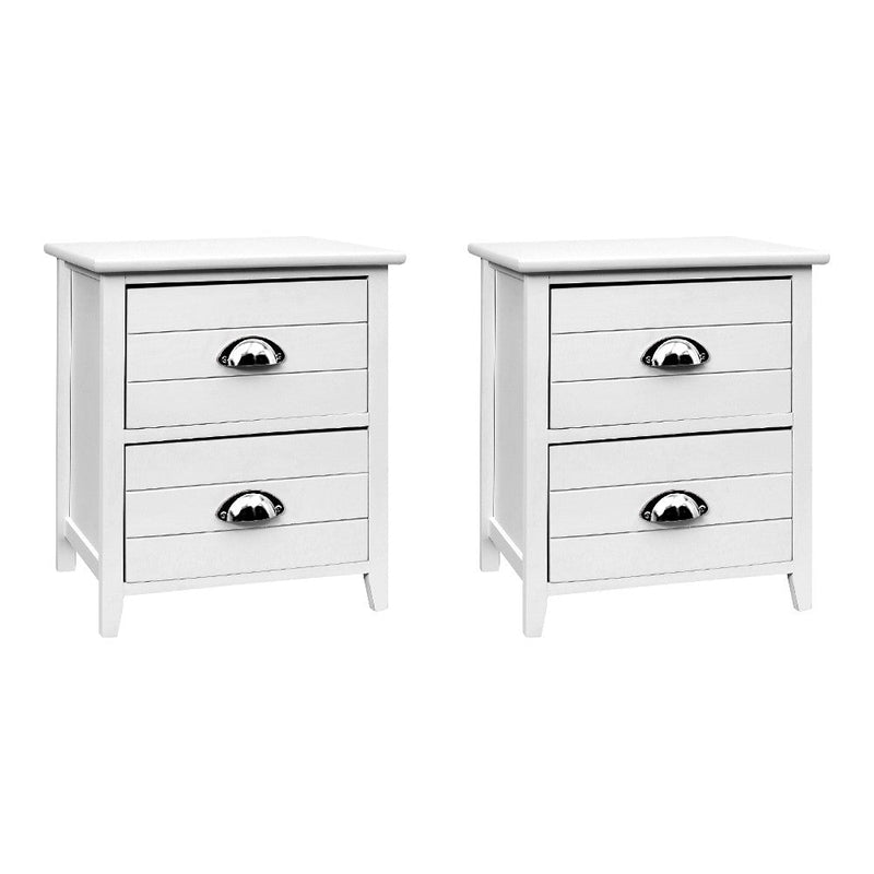 2x Bedside Table Nightstands 2 Drawers Storage Cabinet Bedroom Side White - Furniture > Bedroom - Rivercity House & Home Co. (ABN 18 642 972 209) - Affordable Modern Furniture Australia