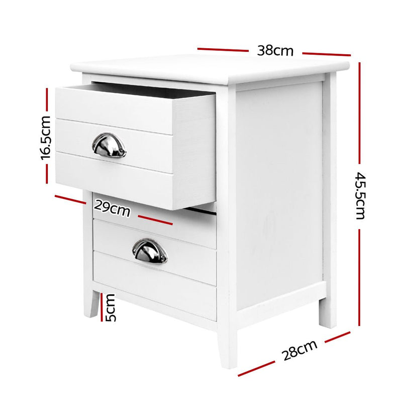 2x Bedside Table Nightstands 2 Drawers Storage Cabinet Bedroom Side White - Furniture > Bedroom - Rivercity House & Home Co. (ABN 18 642 972 209) - Affordable Modern Furniture Australia