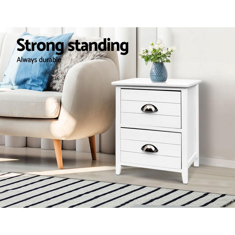 2x Bedside Table Nightstands 2 Drawers Storage Cabinet Bedroom Side White - Furniture > Bedroom - Rivercity House & Home Co. (ABN 18 642 972 209) - Affordable Modern Furniture Australia