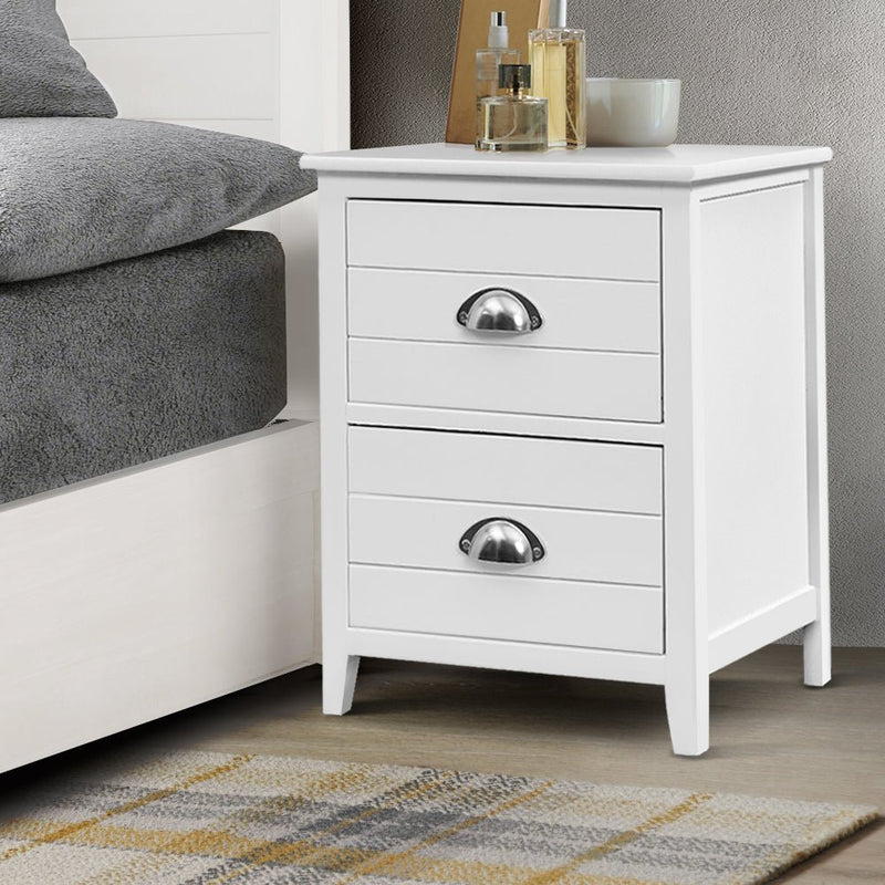 2x Bedside Table Nightstands 2 Drawers Storage Cabinet Bedroom Side White - Furniture > Bedroom - Rivercity House & Home Co. (ABN 18 642 972 209) - Affordable Modern Furniture Australia