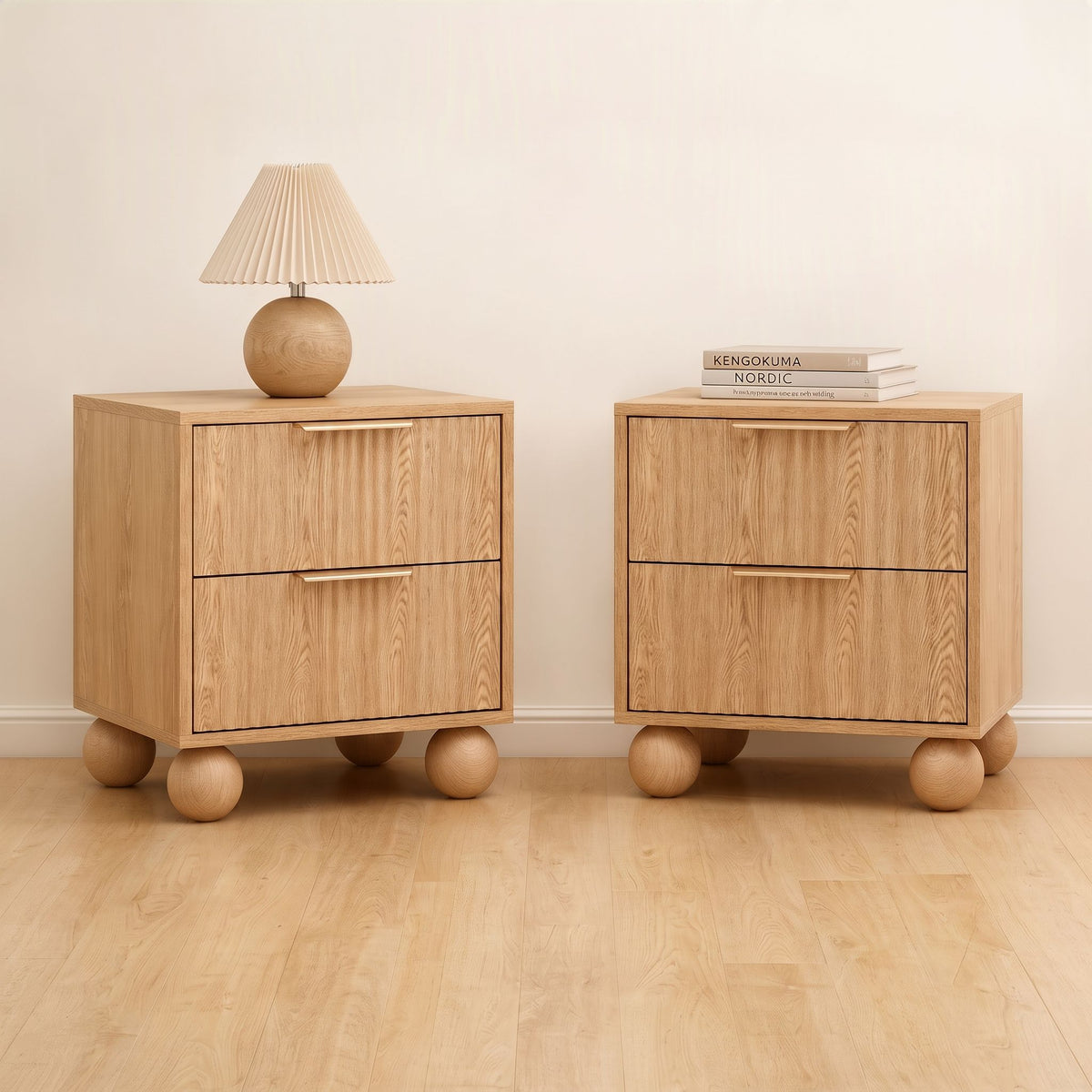 2x Bedside Table Round Legs 2 Drawers Pine - Furniture > Bedroom > Bedside Tables - Rivercity House & Home Co. (ABN 18 642 972 209) - Affordable Modern Furniture Australia