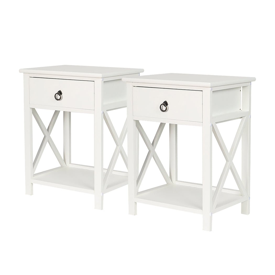 2x Bedside Tables Drawers Side - Rivercity House & Home Co. (ABN 18 642 972 209) - Affordable Modern Furniture Australia