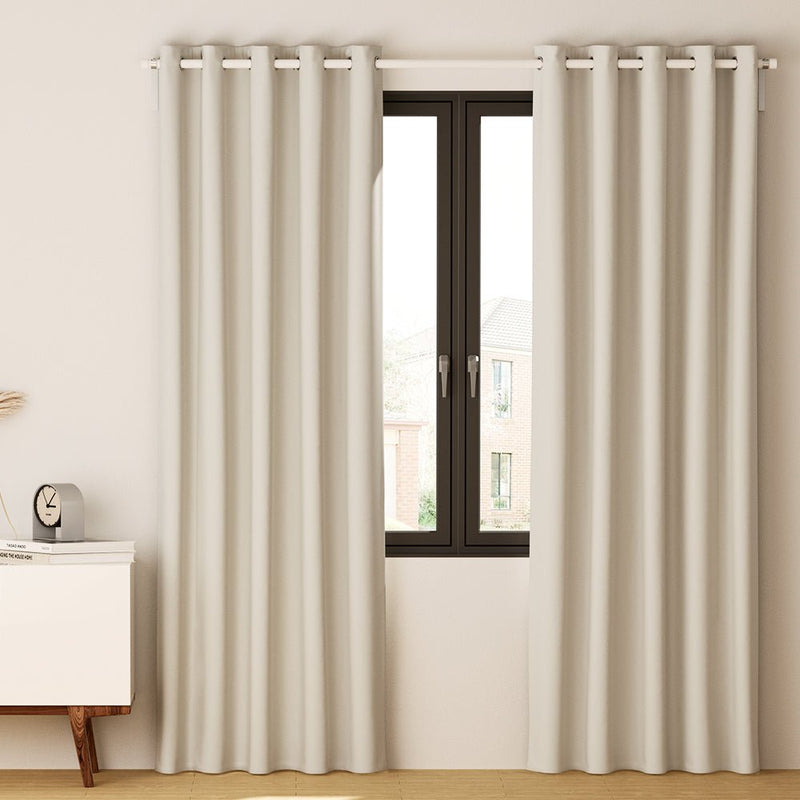 2X Blockout Curtains Blackout Window Curtain Eyelet 240x230cm Beige - Home & Garden > Curtains - Rivercity House & Home Co. (ABN 18 642 972 209) - Affordable Modern Furniture Australia