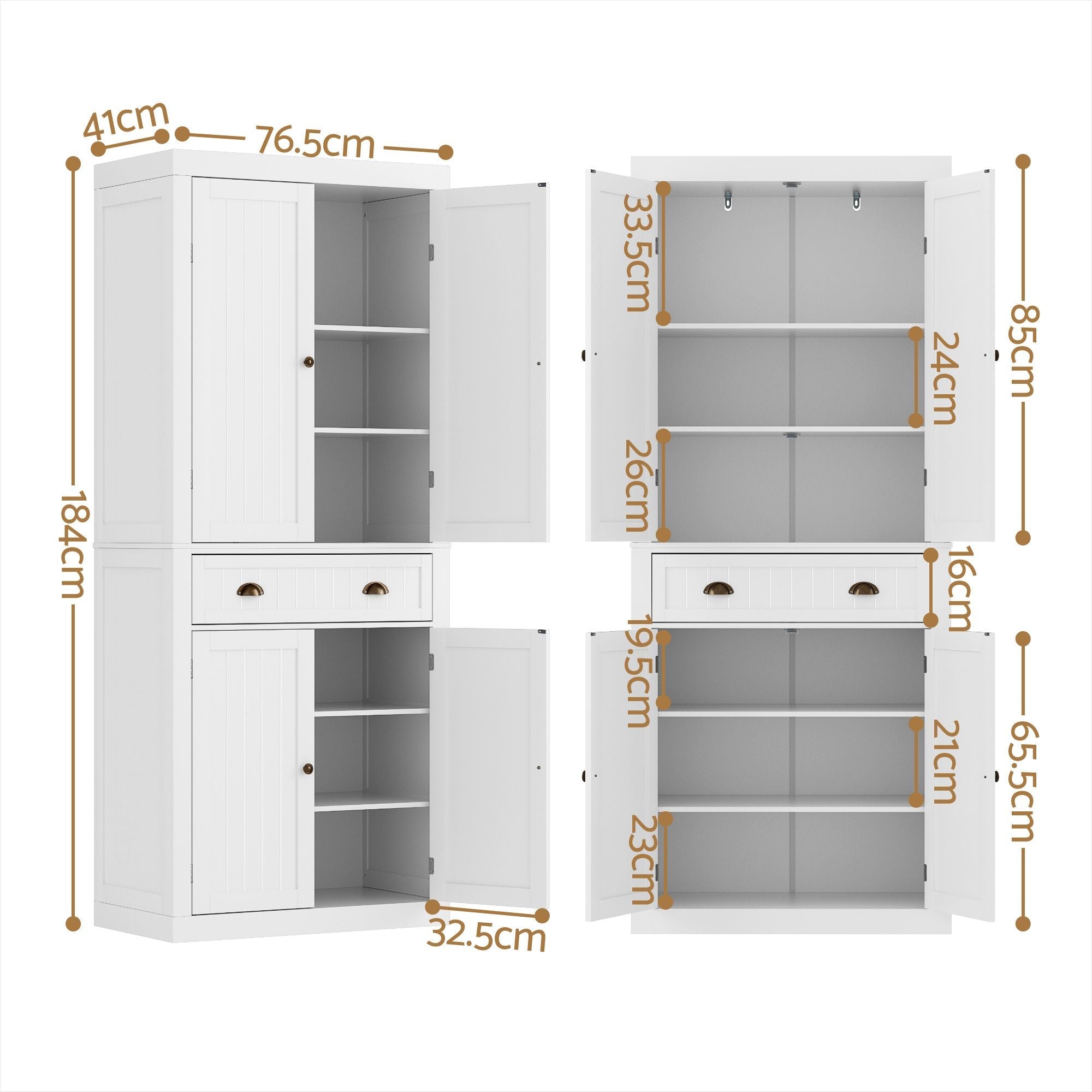 2x Buffet Sideboard Cabinet 6-Tier Storage Pantry Cupboard Drawer White - Furniture > Dining > Buffets & Sideboards - Rivercity House & Home Co. (ABN 18 642 972 209) - Affordable Modern Furniture Australia