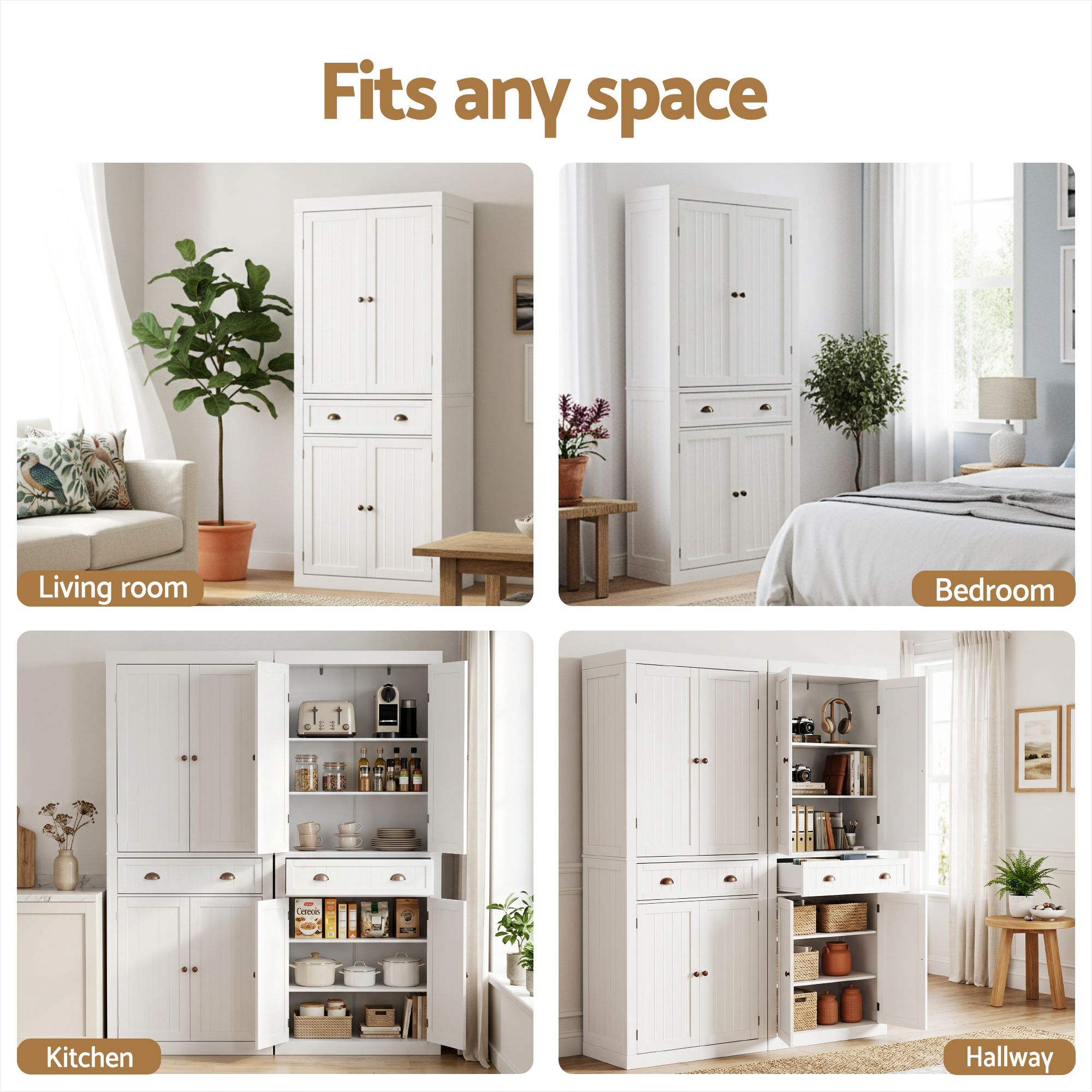2x Buffet Sideboard Cabinet 6-Tier Storage Pantry Cupboard Drawer White - Furniture > Dining > Buffets & Sideboards - Rivercity House & Home Co. (ABN 18 642 972 209) - Affordable Modern Furniture Australia