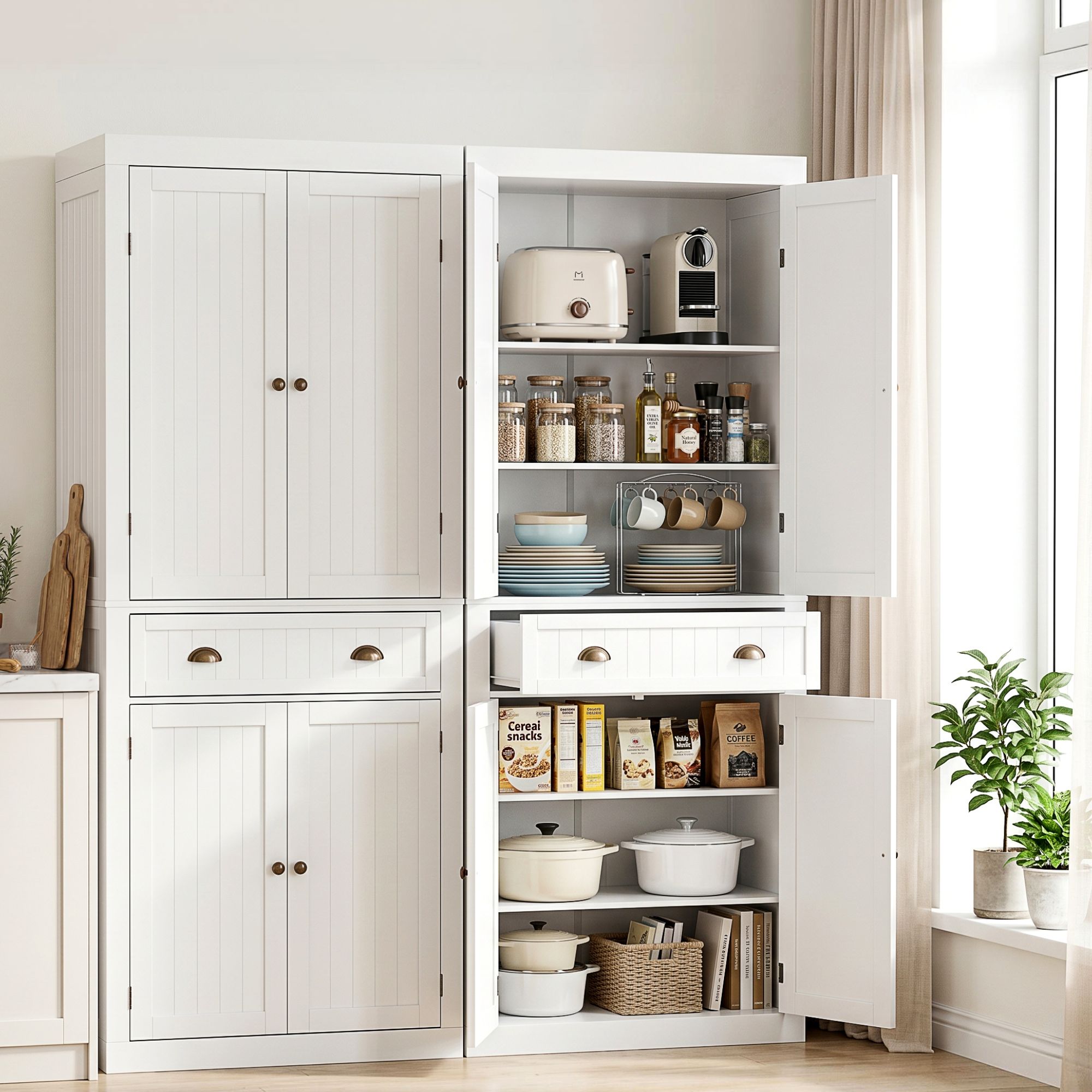 2x Buffet Sideboard Cabinet 6-Tier Storage Pantry Cupboard Drawer White - Furniture > Dining > Buffets & Sideboards - Rivercity House & Home Co. (ABN 18 642 972 209) - Affordable Modern Furniture Australia