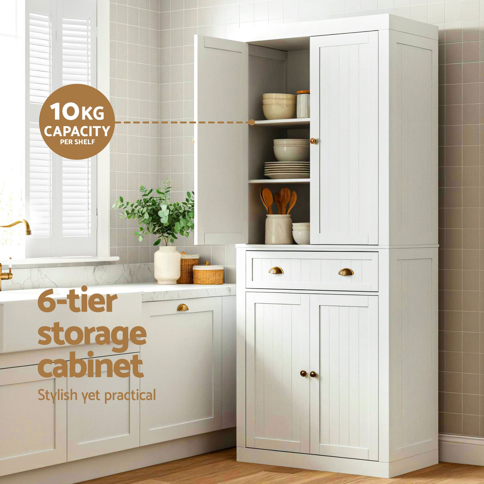 2x Buffet Sideboard Cabinet 6-Tier Storage Pantry Cupboard Drawer White - Furniture > Dining > Buffets & Sideboards - Rivercity House & Home Co. (ABN 18 642 972 209) - Affordable Modern Furniture Australia