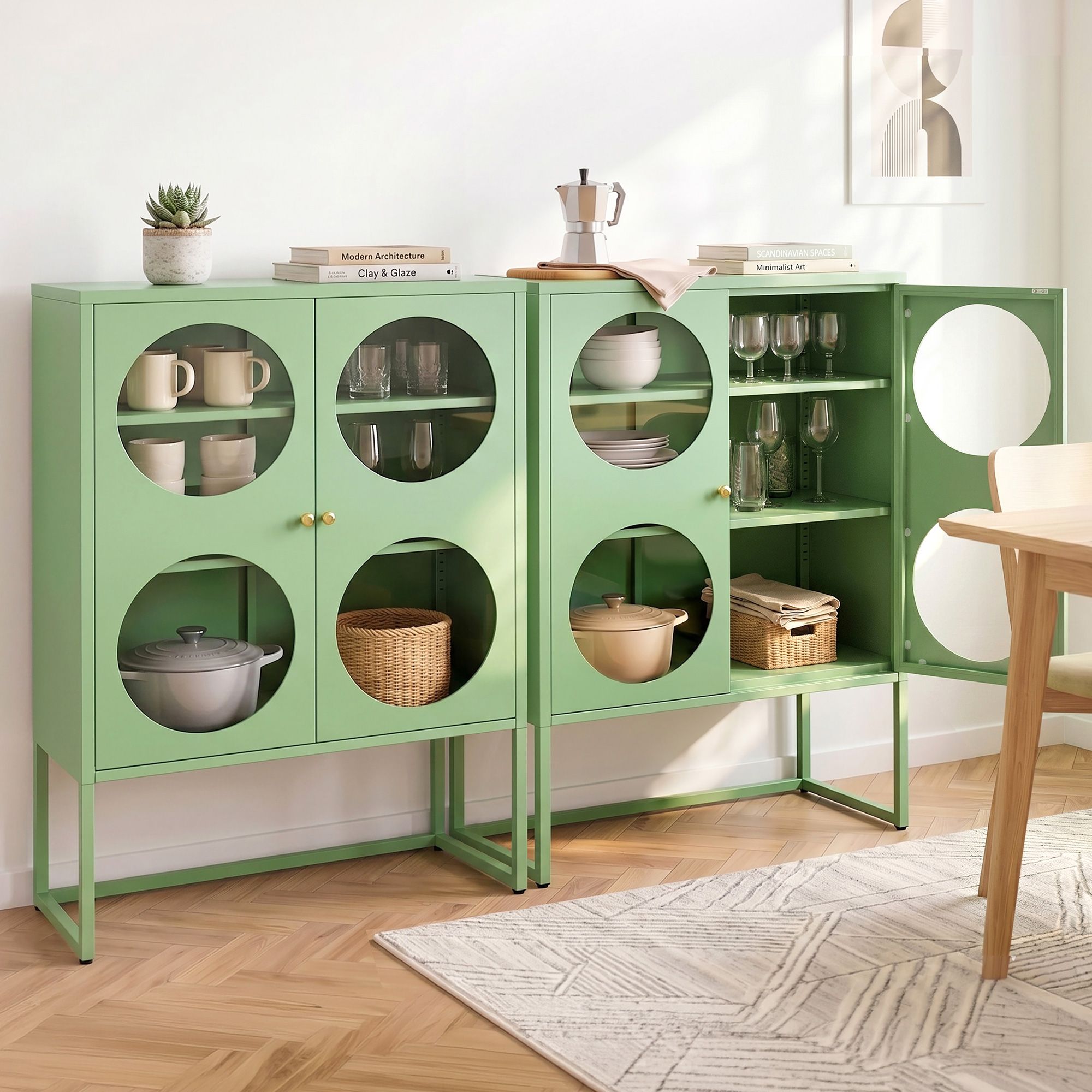 2x Buffet Sideboard Cabinet ELLA Cupboard Storage Glass Doors Metal Green - Furniture > Dining > Buffets & Sideboards - Rivercity House & Home Co. (ABN 18 642 972 209) - Affordable Modern Furniture Australia