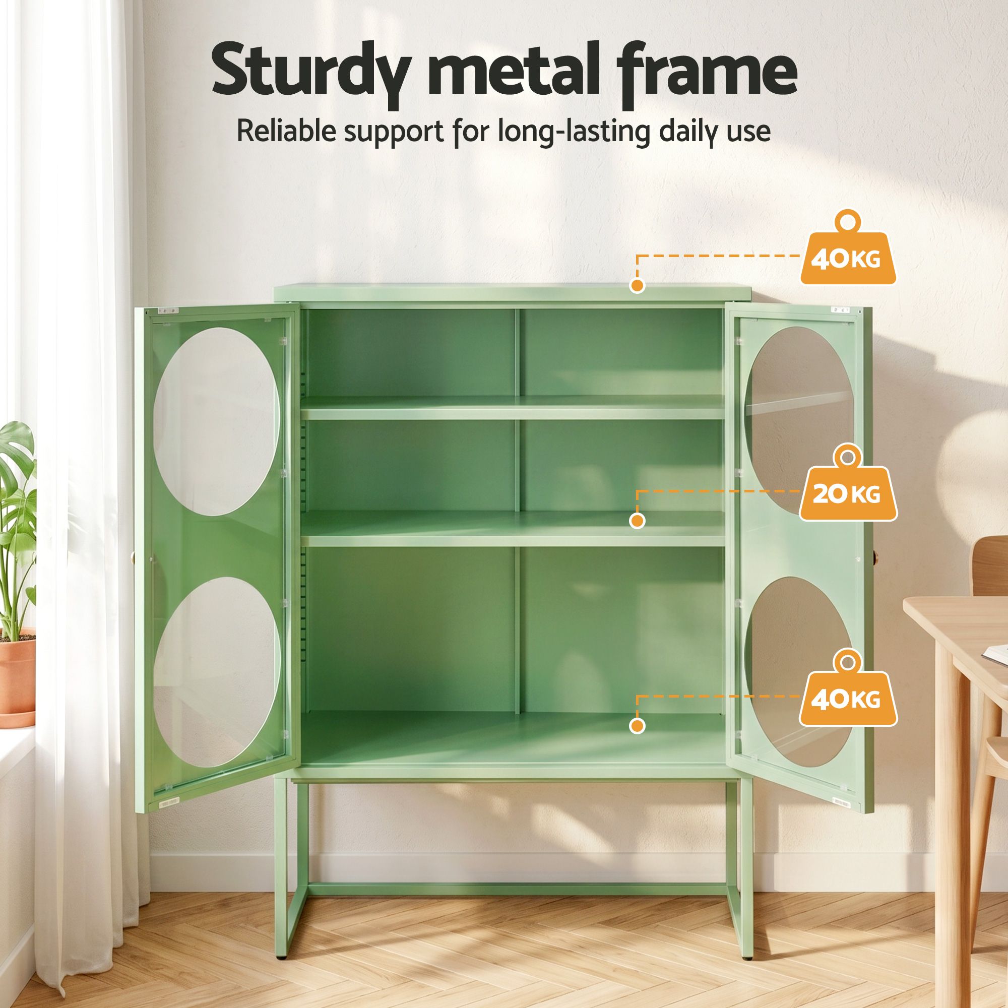 2x Buffet Sideboard Cabinet ELLA Cupboard Storage Glass Doors Metal Green - Furniture > Dining > Buffets & Sideboards - Rivercity House & Home Co. (ABN 18 642 972 209) - Affordable Modern Furniture Australia