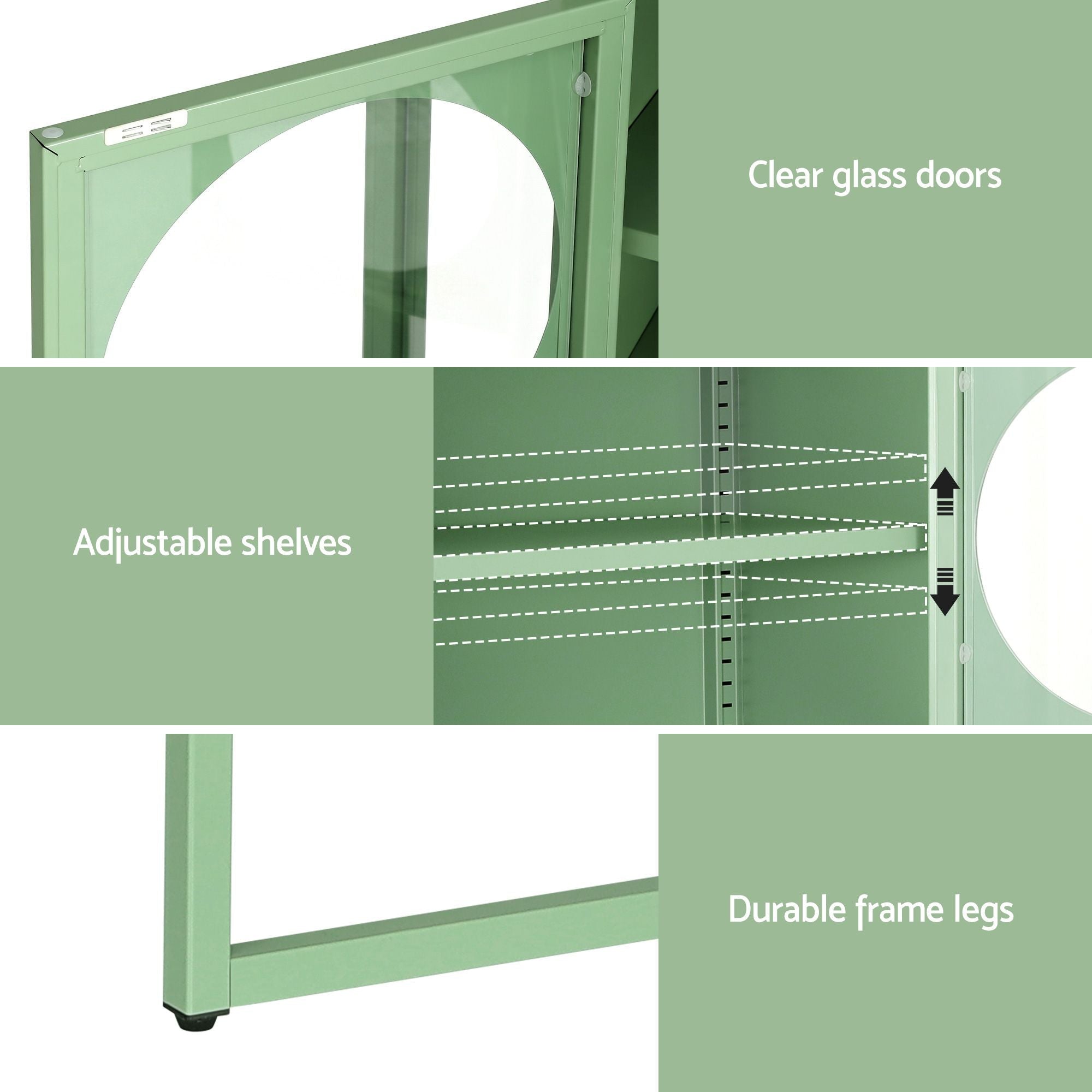 2x Buffet Sideboard Cabinet ELLA Cupboard Storage Glass Doors Metal Green - Furniture > Dining > Buffets & Sideboards - Rivercity House & Home Co. (ABN 18 642 972 209) - Affordable Modern Furniture Australia
