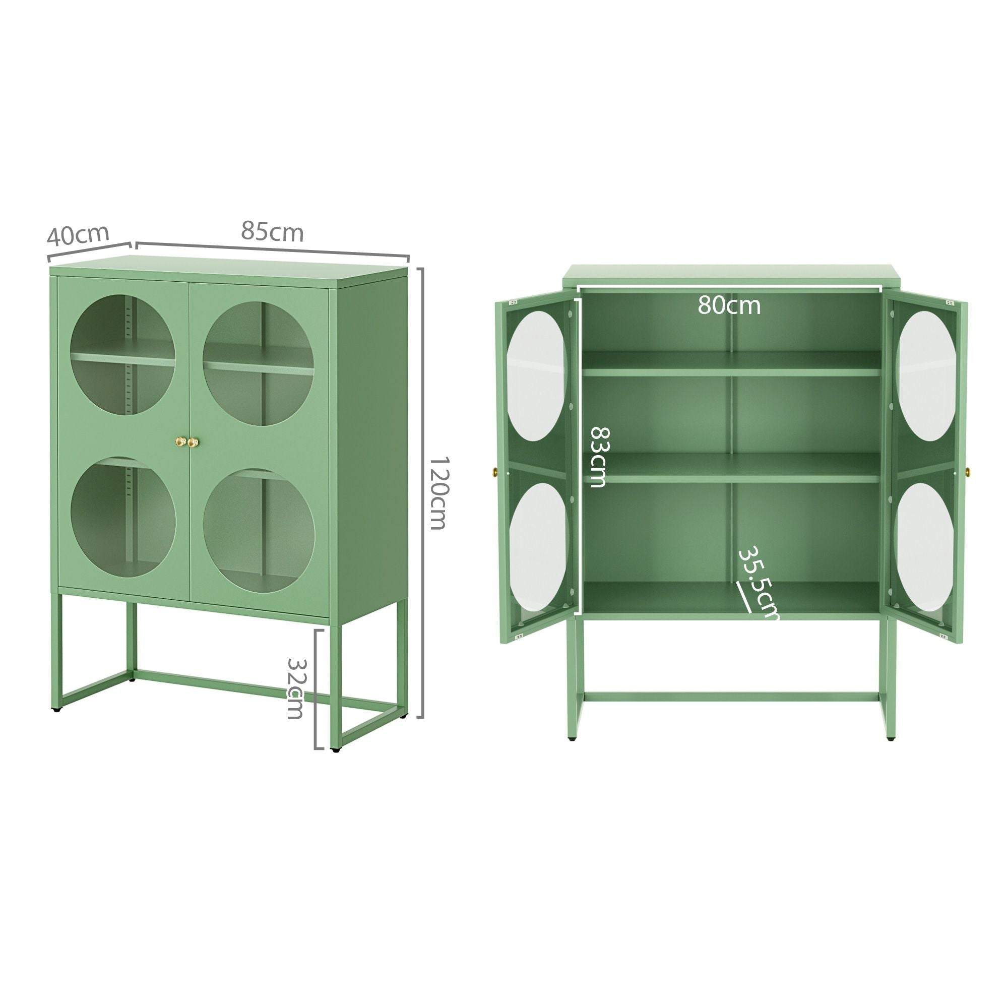 2x Buffet Sideboard Cabinet ELLA Cupboard Storage Glass Doors Metal Green - Furniture > Dining > Buffets & Sideboards - Rivercity House & Home Co. (ABN 18 642 972 209) - Affordable Modern Furniture Australia