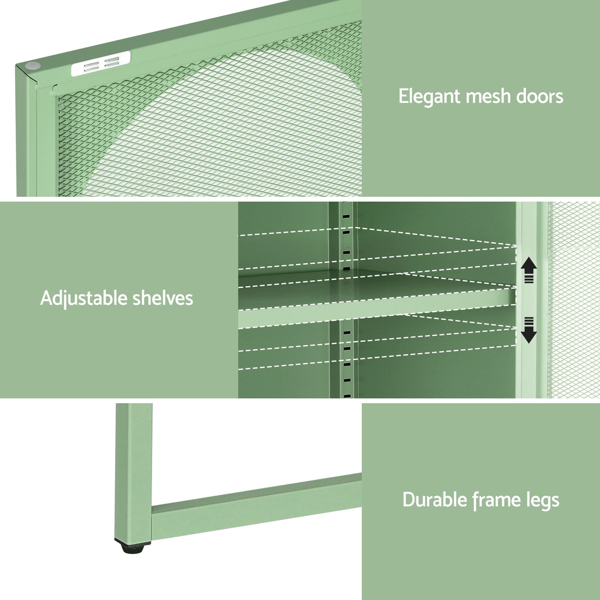 2x Buffet Sideboard Cabinet ELMA Cupboard Storage Mesh Doors Metal Green - Furniture > Dining > Buffets & Sideboards - Rivercity House & Home Co. (ABN 18 642 972 209) - Affordable Modern Furniture Australia