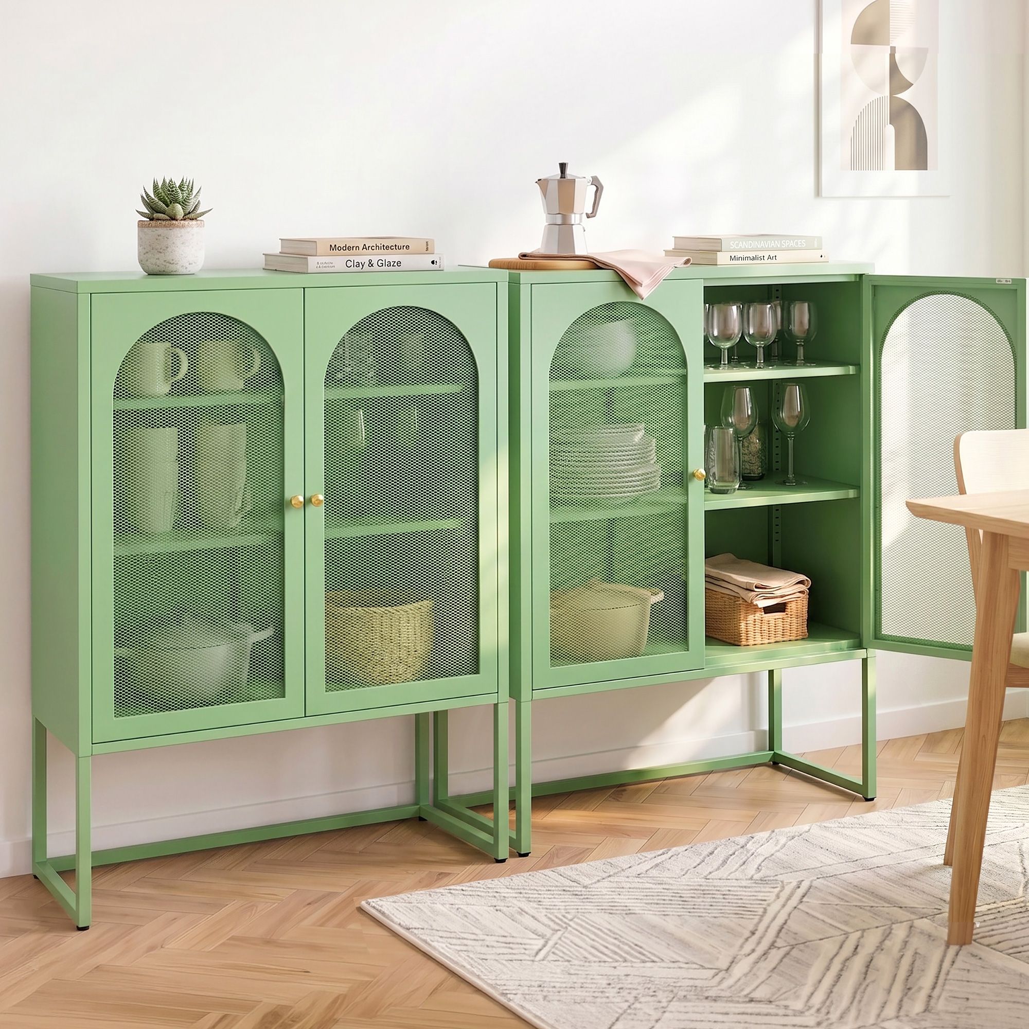 2x Buffet Sideboard Cabinet ELMA Cupboard Storage Mesh Doors Metal Green - Furniture > Dining > Buffets & Sideboards - Rivercity House & Home Co. (ABN 18 642 972 209) - Affordable Modern Furniture Australia