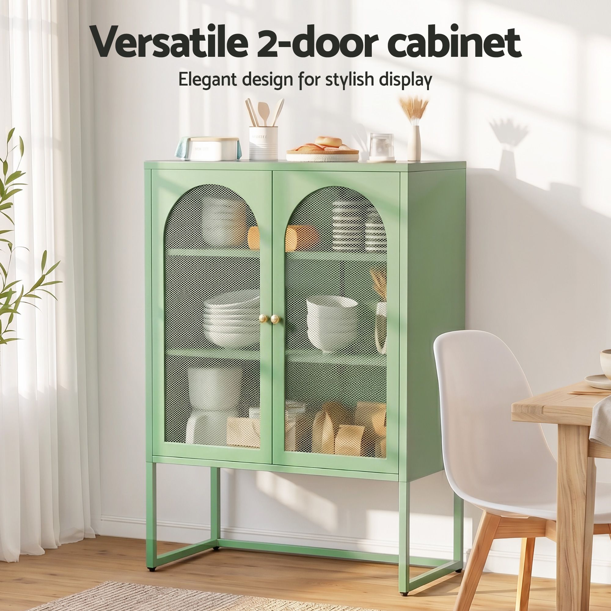 2x Buffet Sideboard Cabinet ELMA Cupboard Storage Mesh Doors Metal Green - Furniture > Dining > Buffets & Sideboards - Rivercity House & Home Co. (ABN 18 642 972 209) - Affordable Modern Furniture Australia