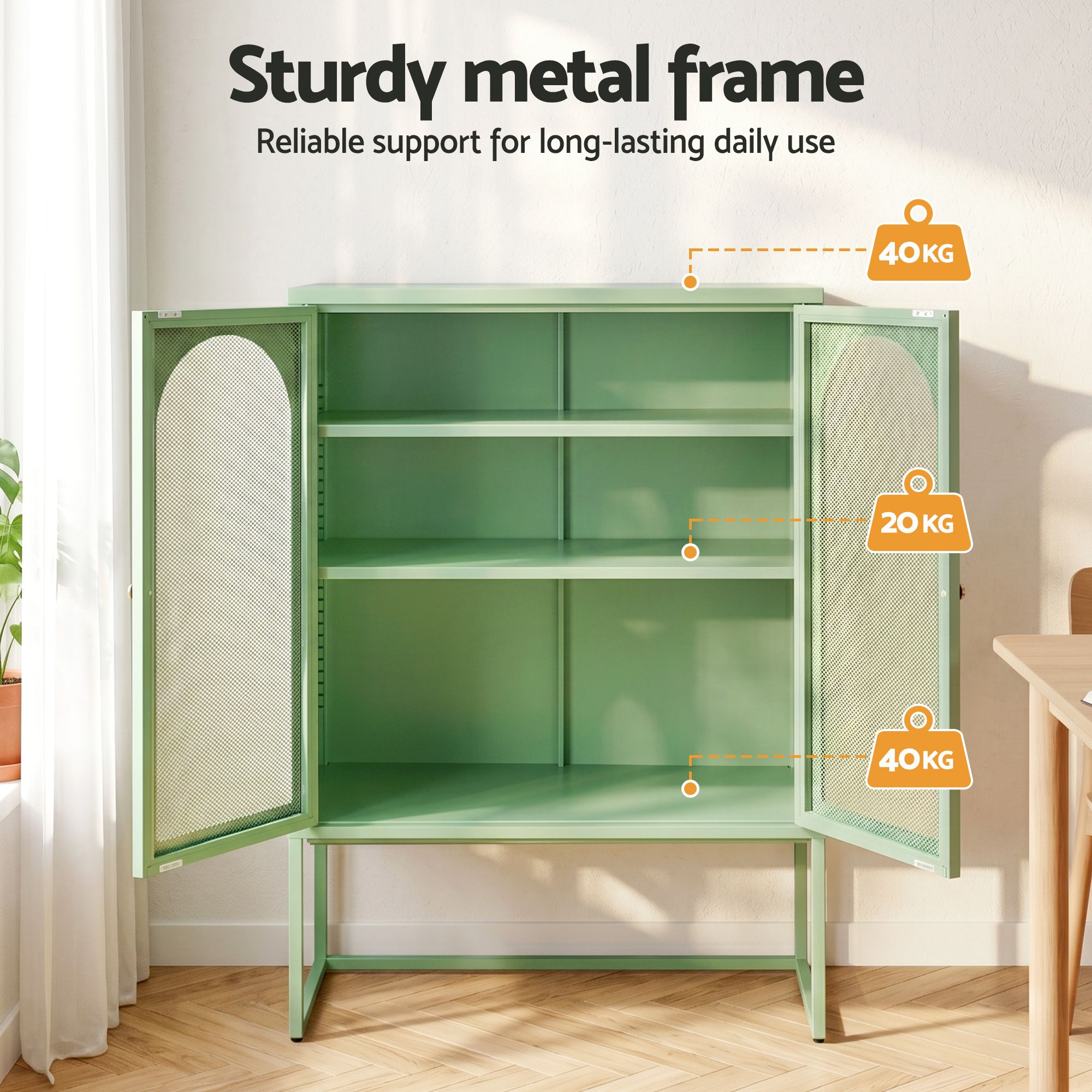 2x Buffet Sideboard Cabinet ELMA Cupboard Storage Mesh Doors Metal Green - Furniture > Dining > Buffets & Sideboards - Rivercity House & Home Co. (ABN 18 642 972 209) - Affordable Modern Furniture Australia