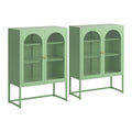 Buffet Sideboard 2-Door Cabinet with Mesh Doors and Adjustable Shelves - Green (Set of 2)