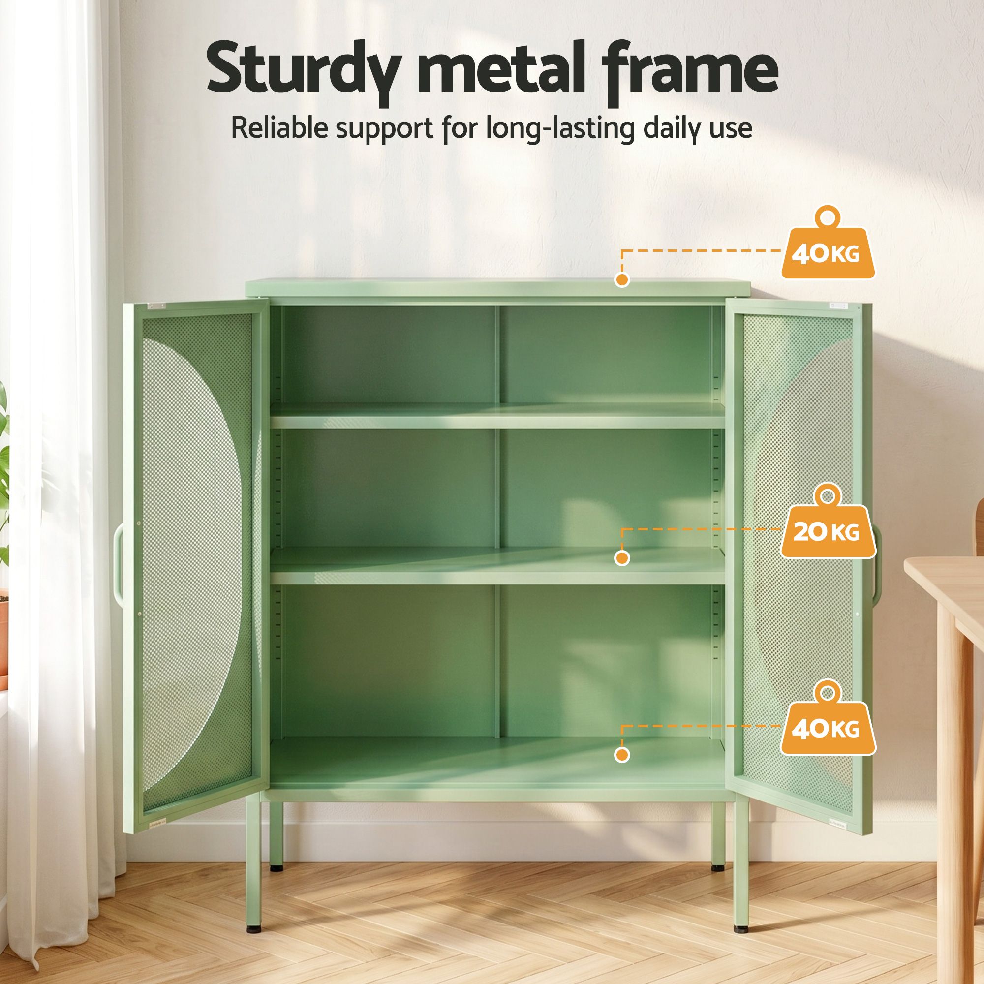2x Buffet Sideboard Cabinet ELSA Cupboard Storage Mesh Doors Metal Green - Furniture > Dining > Buffets & Sideboards - Rivercity House & Home Co. (ABN 18 642 972 209) - Affordable Modern Furniture Australia