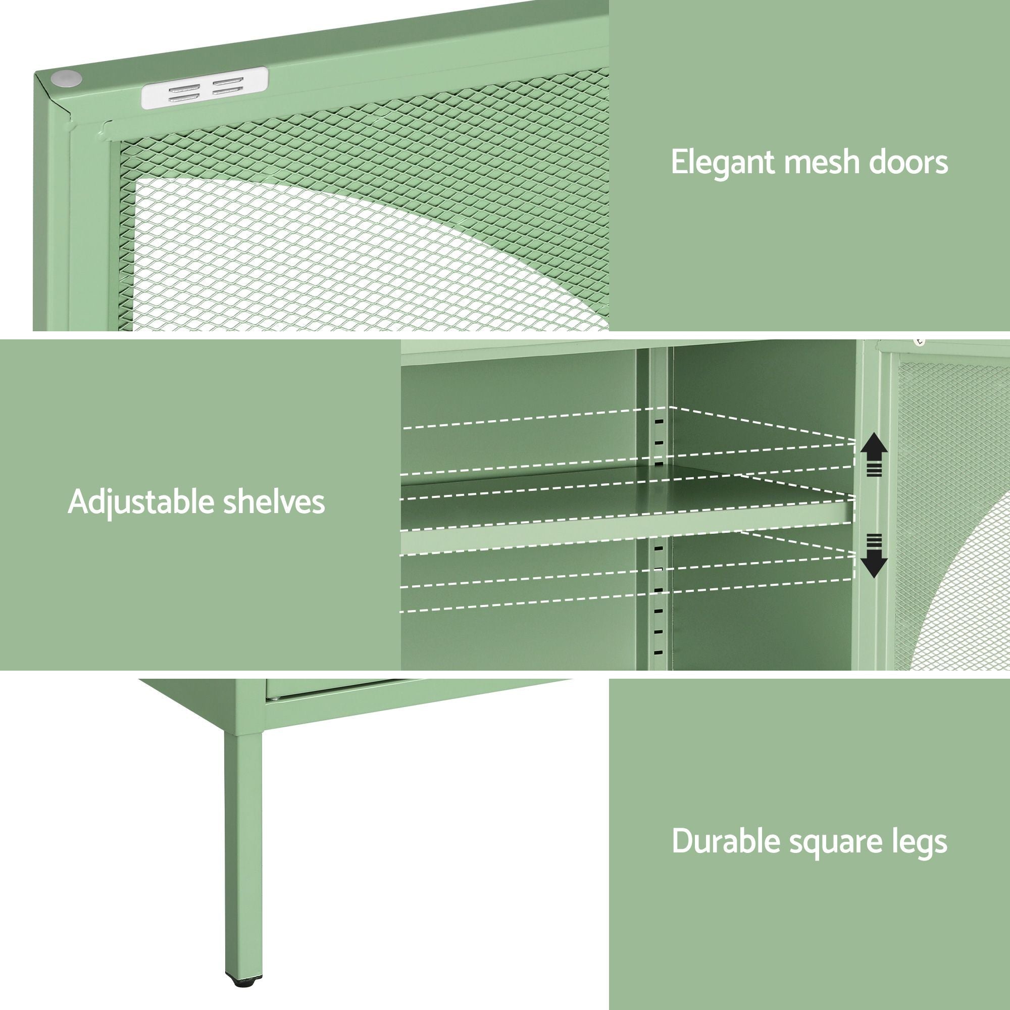 2x Buffet Sideboard Cabinet ELSA Cupboard Storage Mesh Doors Metal Green - Furniture > Dining > Buffets & Sideboards - Rivercity House & Home Co. (ABN 18 642 972 209) - Affordable Modern Furniture Australia