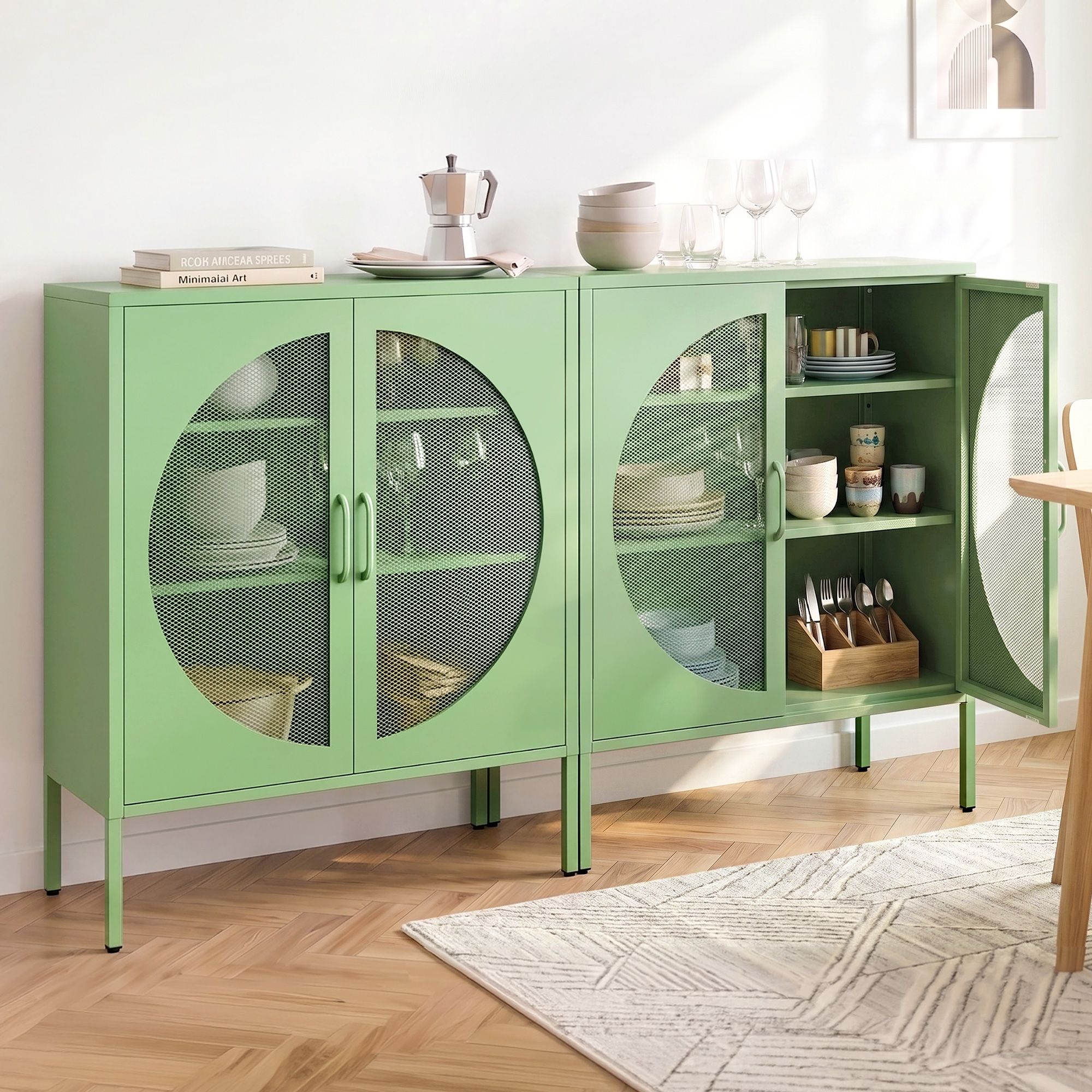 2x Buffet Sideboard Cabinet ELSA Cupboard Storage Mesh Doors Metal Green - Furniture > Dining > Buffets & Sideboards - Rivercity House & Home Co. (ABN 18 642 972 209) - Affordable Modern Furniture Australia
