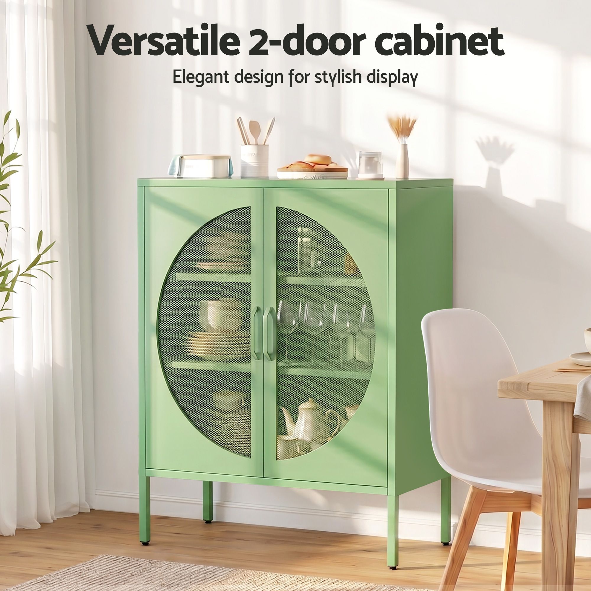 2x Buffet Sideboard Cabinet ELSA Cupboard Storage Mesh Doors Metal Green - Furniture > Dining > Buffets & Sideboards - Rivercity House & Home Co. (ABN 18 642 972 209) - Affordable Modern Furniture Australia