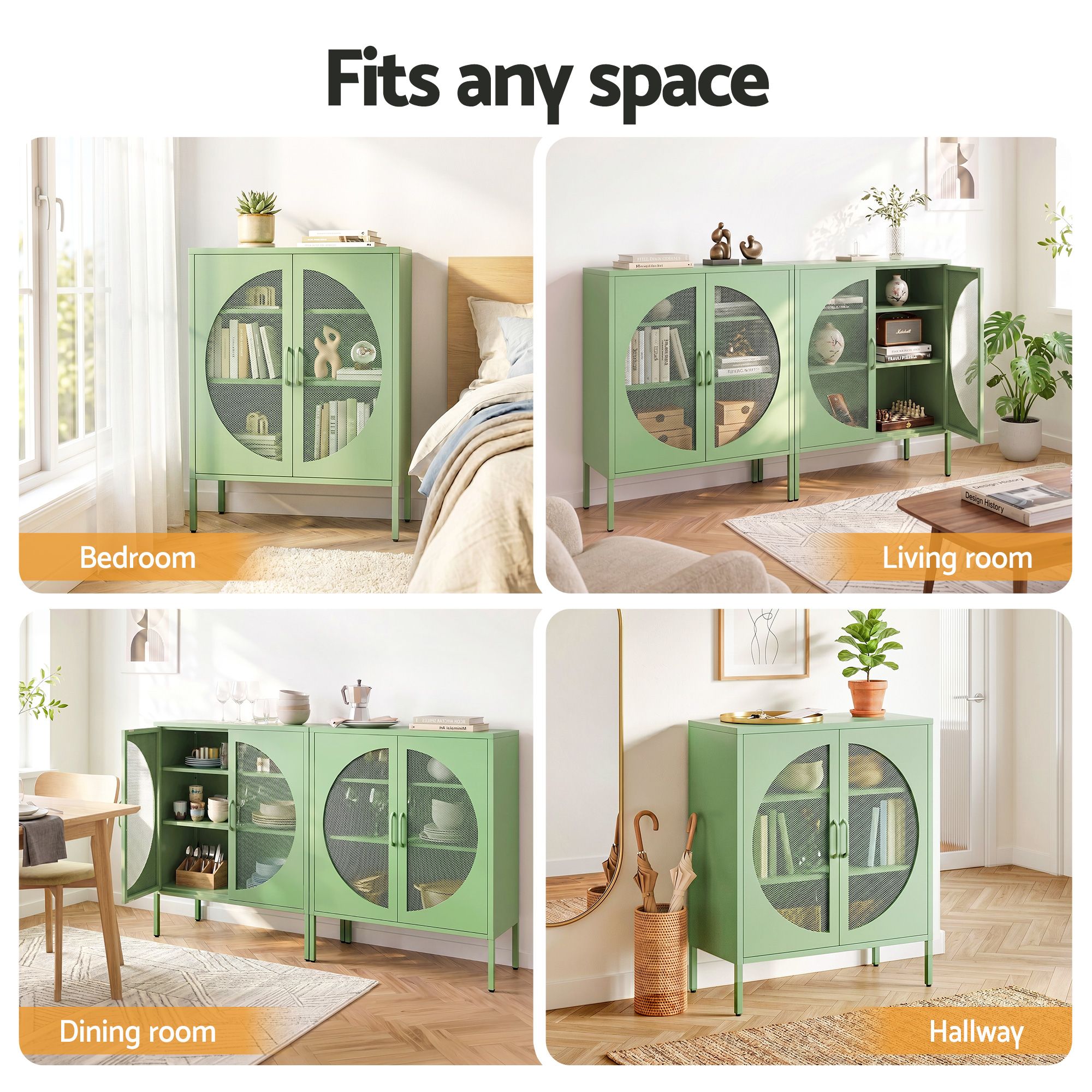 2x Buffet Sideboard Cabinet ELSA Cupboard Storage Mesh Doors Metal Green - Furniture > Dining > Buffets & Sideboards - Rivercity House & Home Co. (ABN 18 642 972 209) - Affordable Modern Furniture Australia