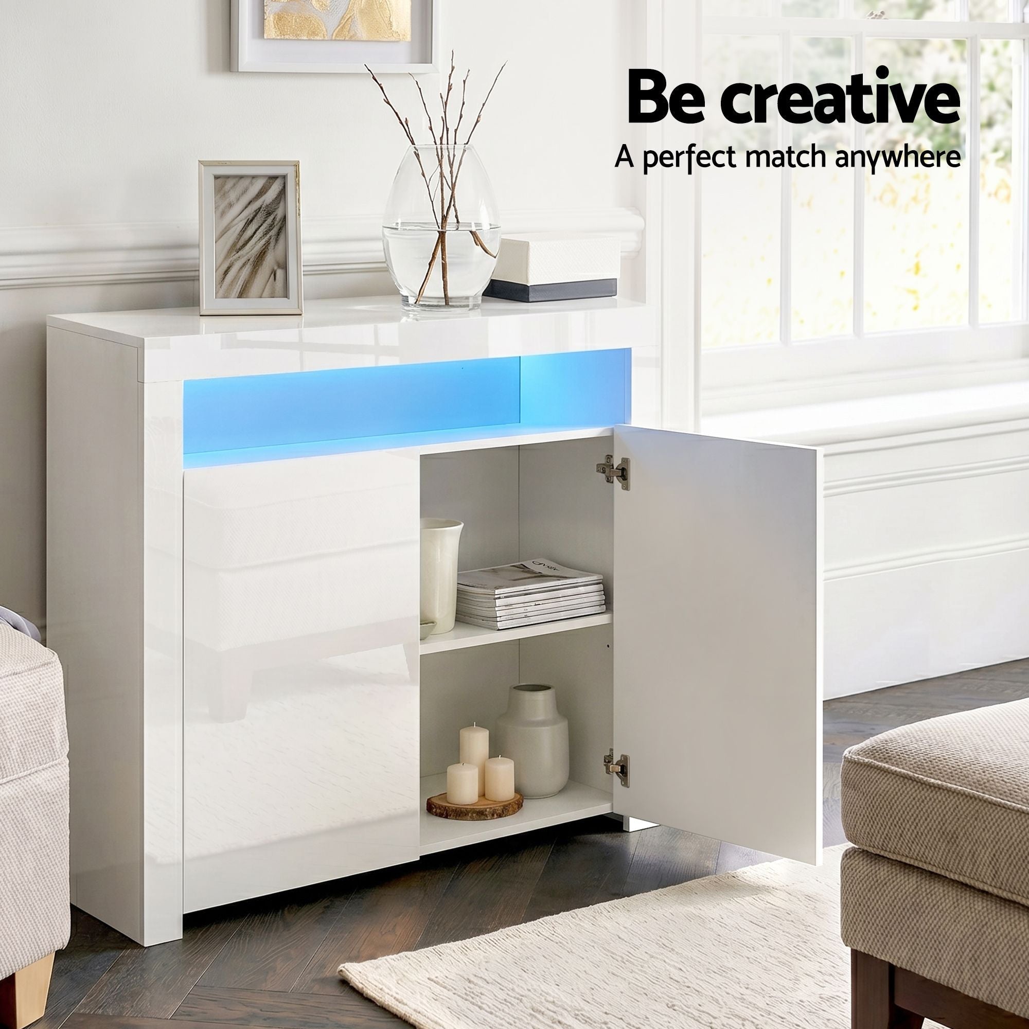 2x Buffet Sideboard Cabinet LED Cupboard High-Gloss Storage Pantry ARNO - Furniture > Dining > Buffets & Sideboards - Rivercity House & Home Co. (ABN 18 642 972 209) - Affordable Modern Furniture Australia