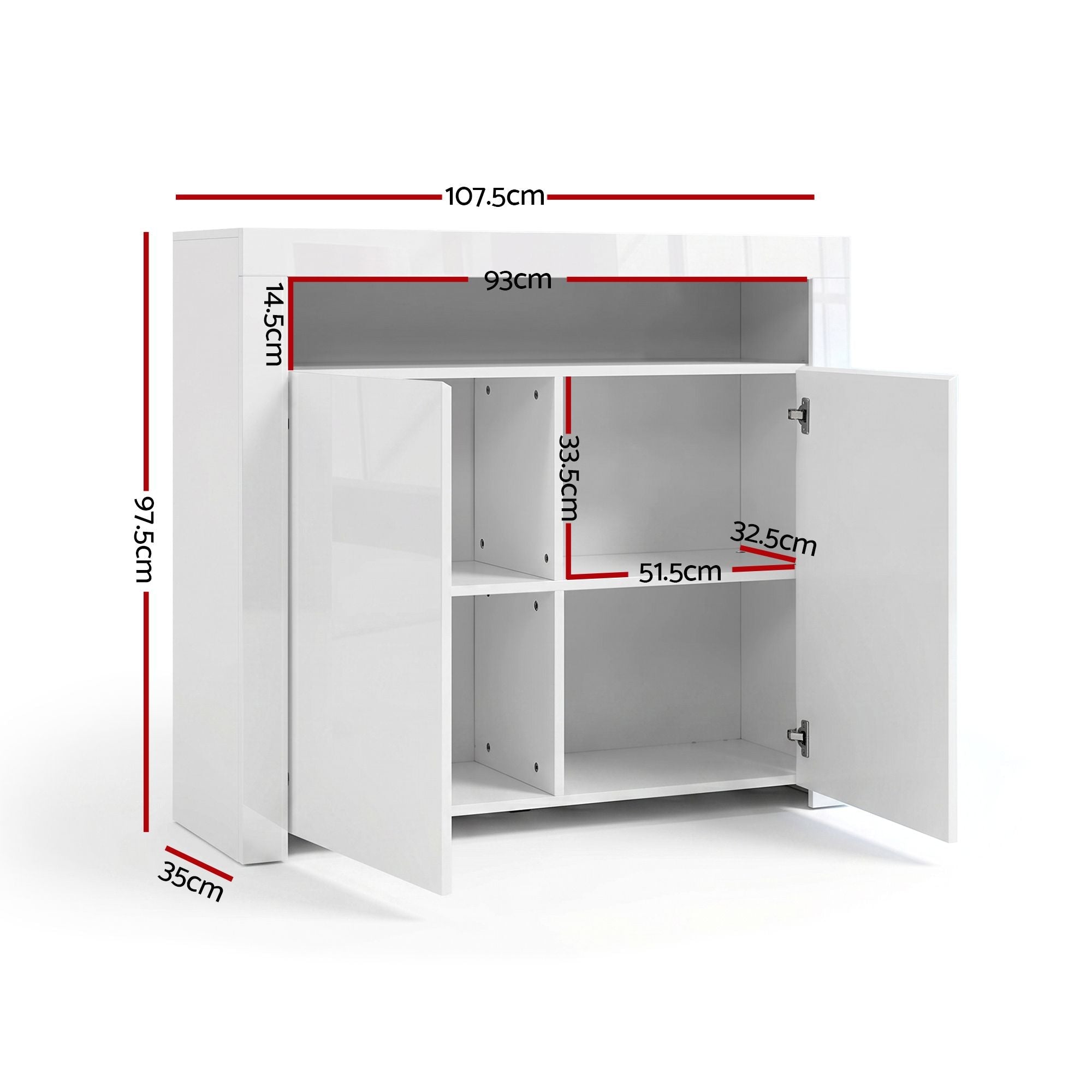 2x Buffet Sideboard Cabinet LED Cupboard High-Gloss Storage Pantry ARNO - Furniture > Dining > Buffets & Sideboards - Rivercity House & Home Co. (ABN 18 642 972 209) - Affordable Modern Furniture Australia